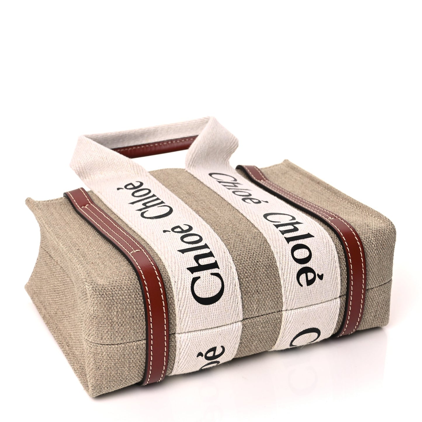 Chloe Cotton Calfskin Mini Woody Ribbon Tote White Brown