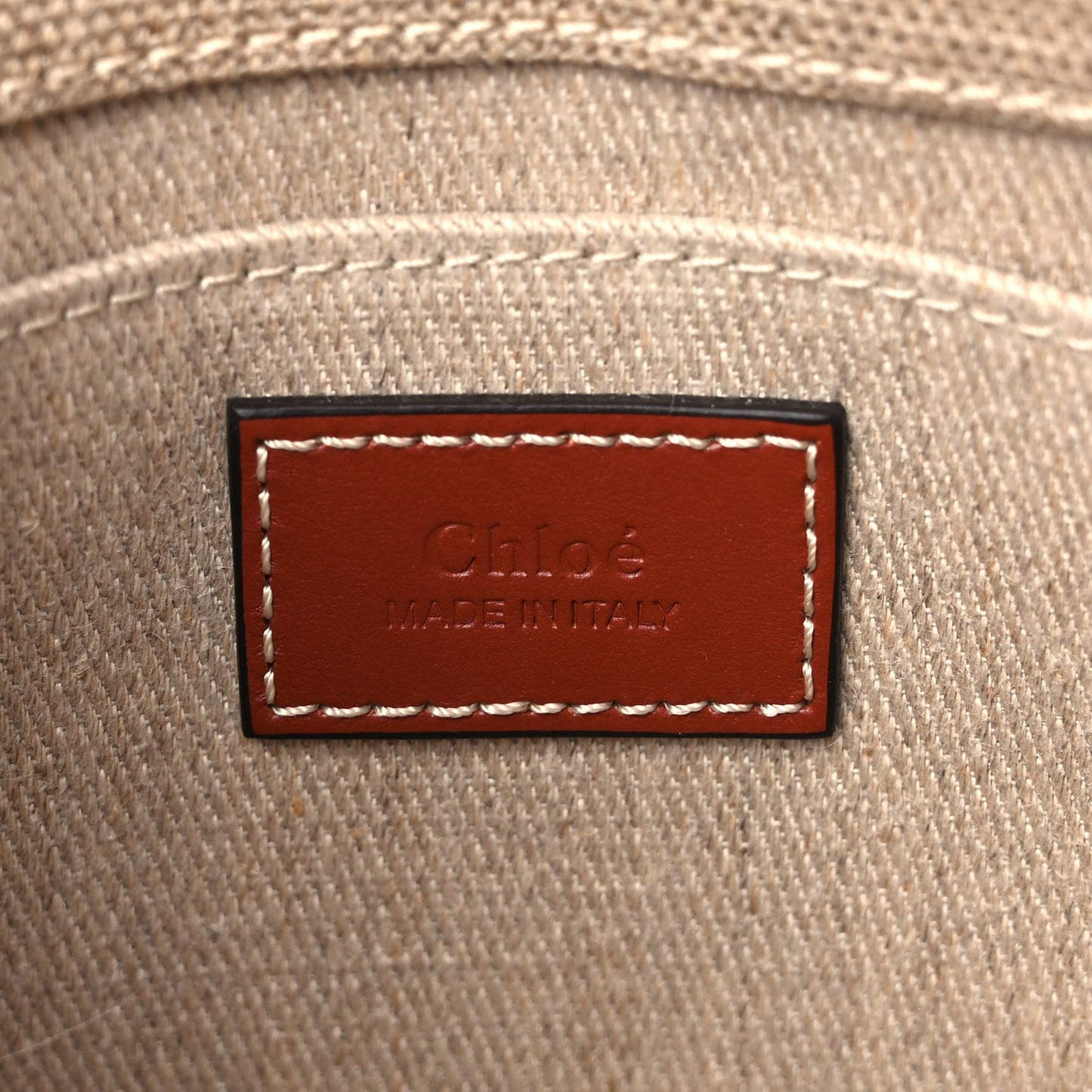 Chloe Cotton Calfskin Mini Woody Ribbon Tote White Brown