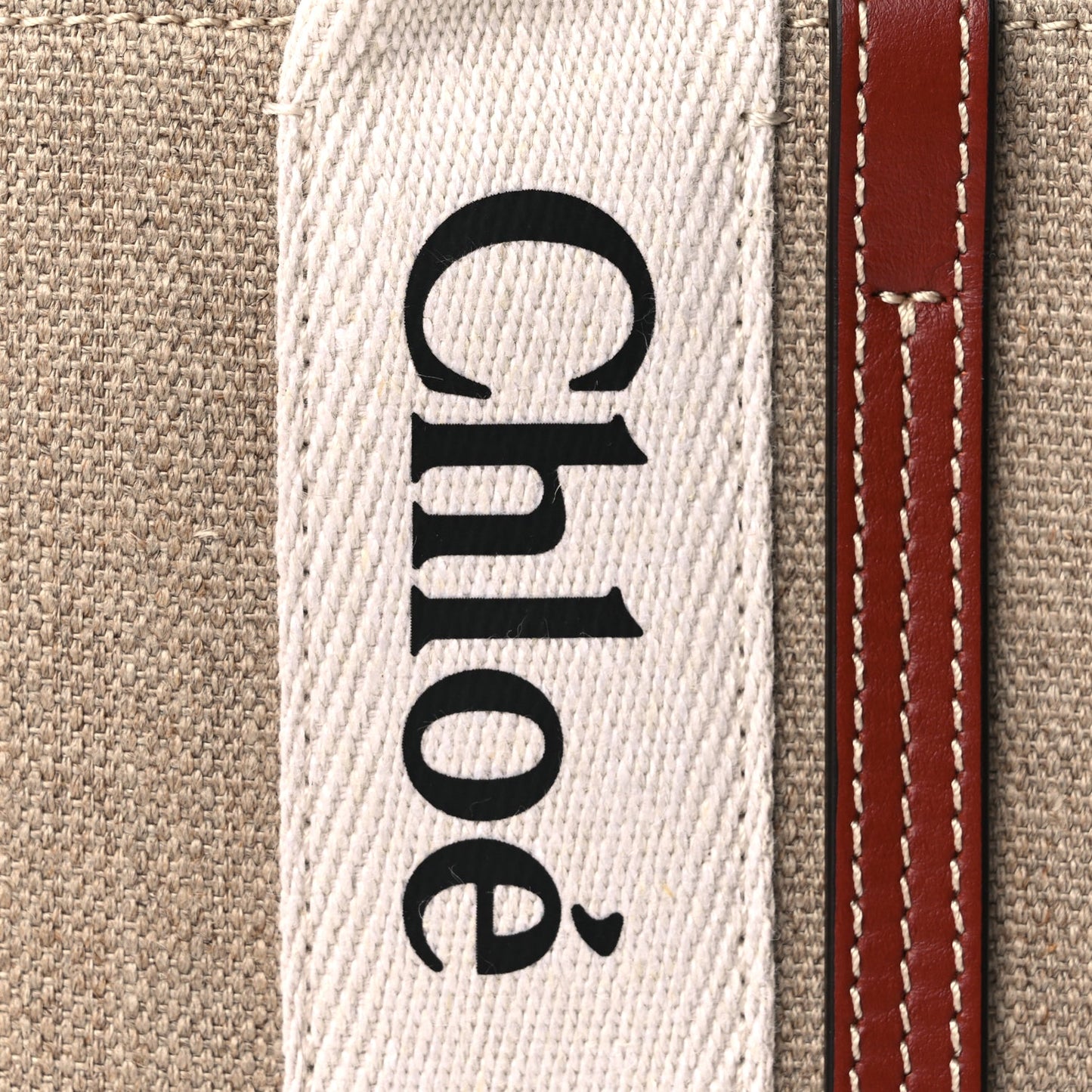 Chloe Cotton Calfskin Mini Woody Ribbon Tote White Brown