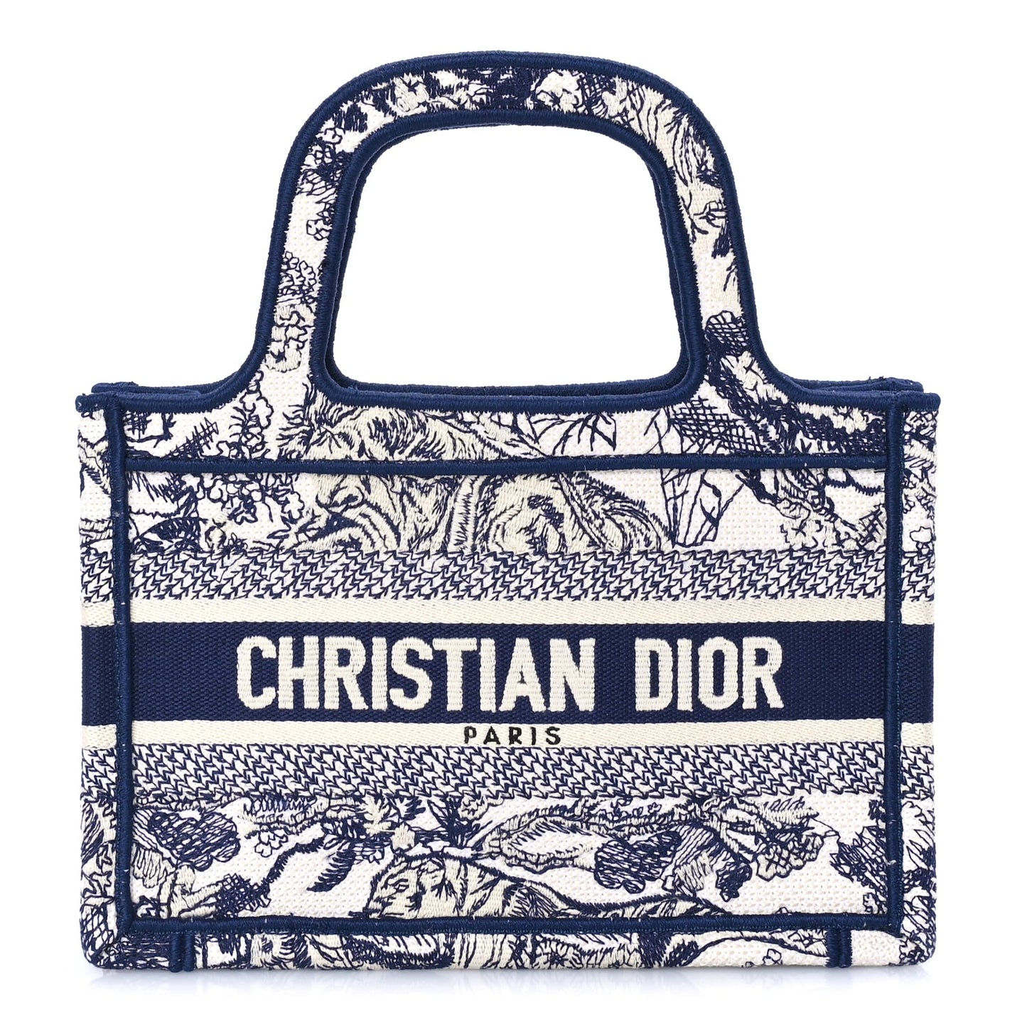 Christian Dior Canvas Embroidered Mini Toile De Jouy Book Tote  Blue