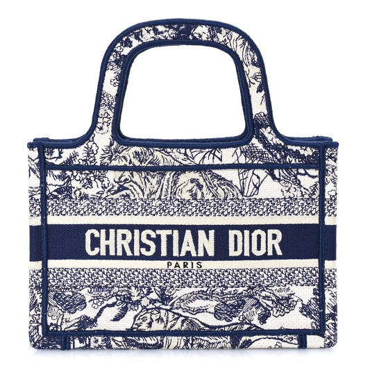 Christian Dior Canvas Embroidered Mini Toile De Jouy Book Tote  Blue