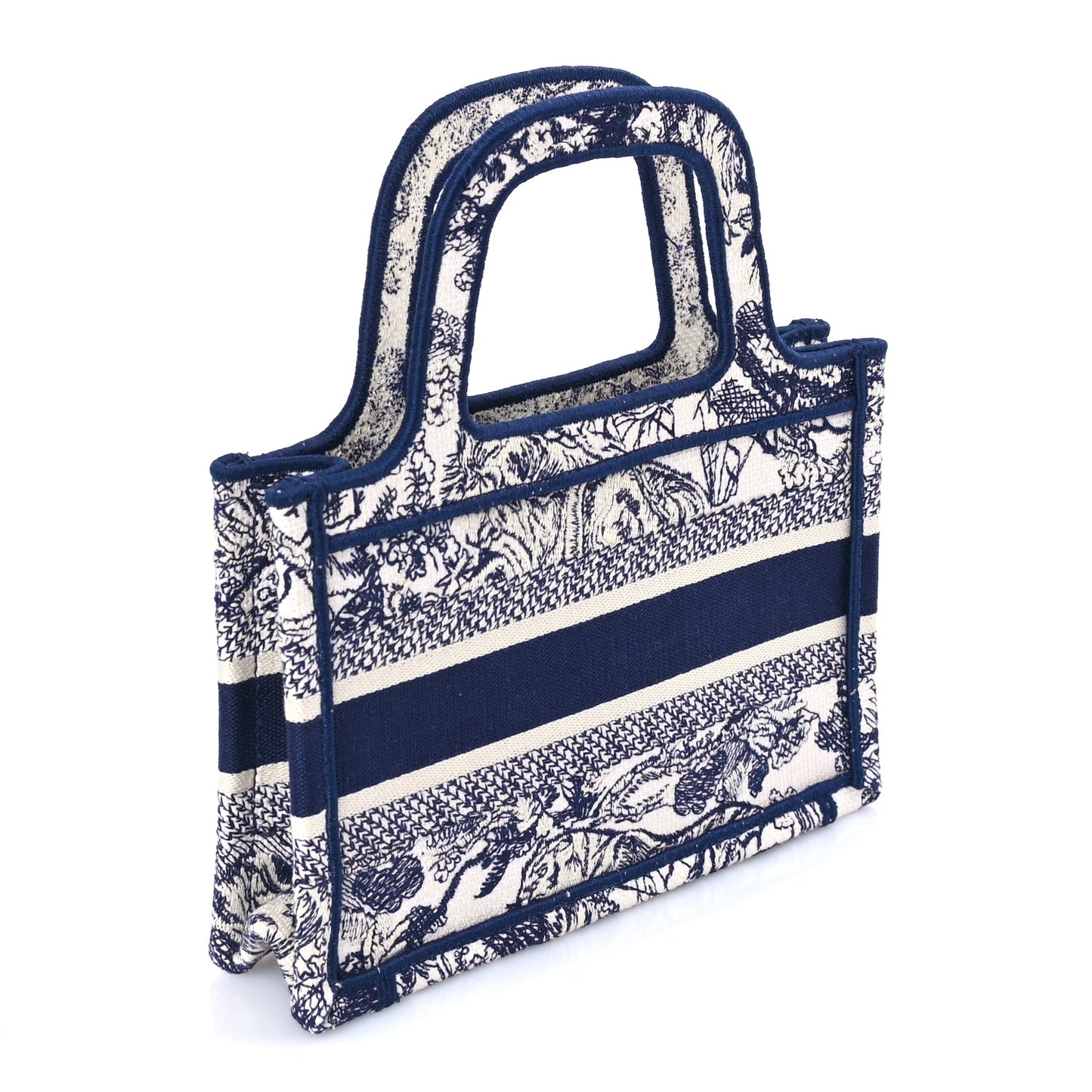 Christian Dior Canvas Embroidered Mini Toile De Jouy Book Tote  Blue