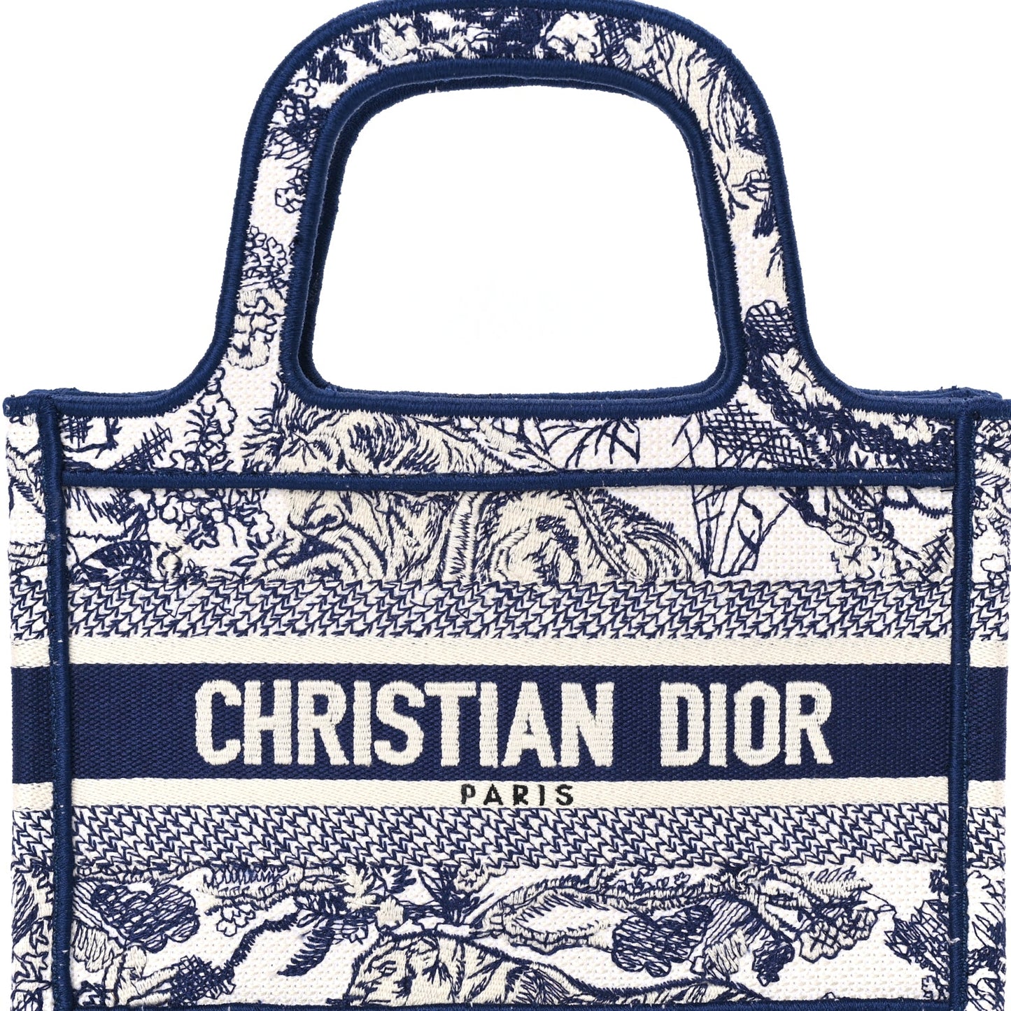 Christian Dior Canvas Embroidered Mini Toile De Jouy Book Tote  Blue