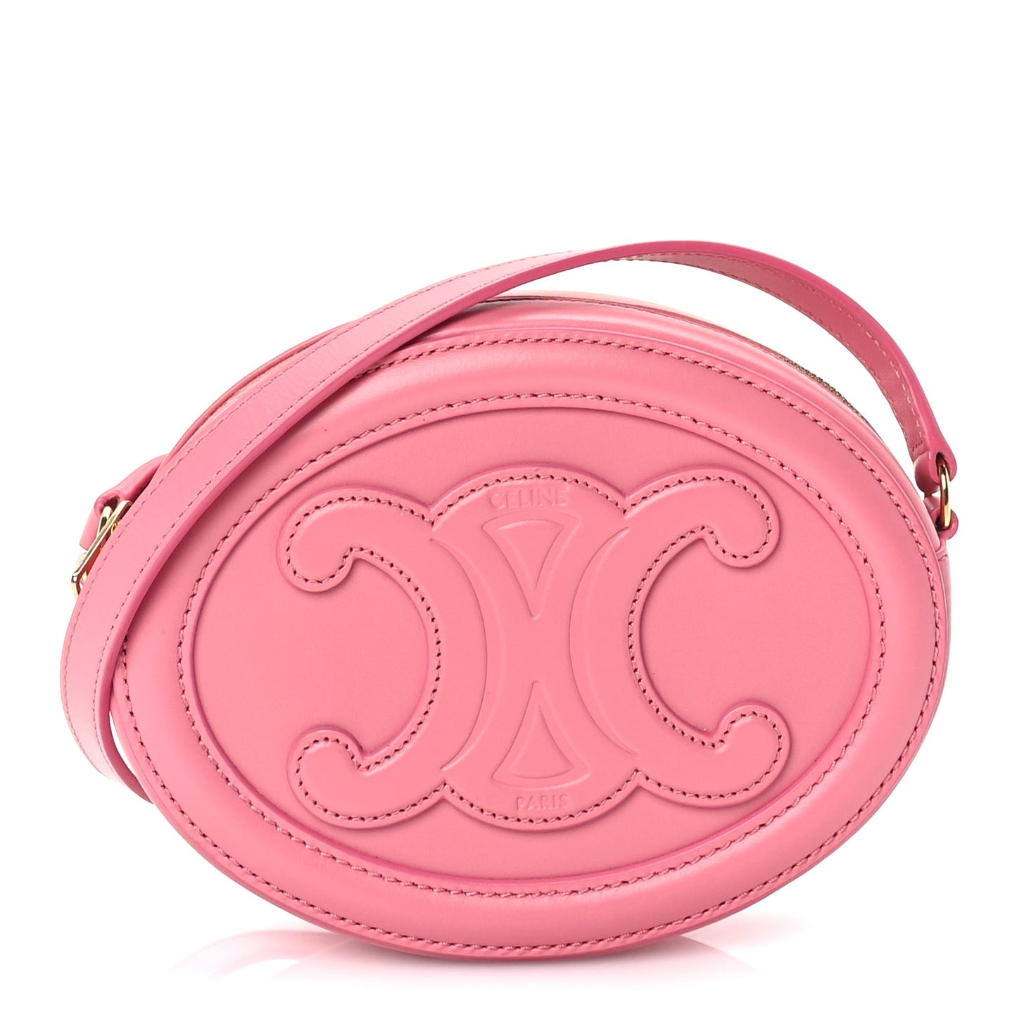 Celine Smooth Calfskin Cuir Small Triomphe Oval Crossbody Purse  Pink