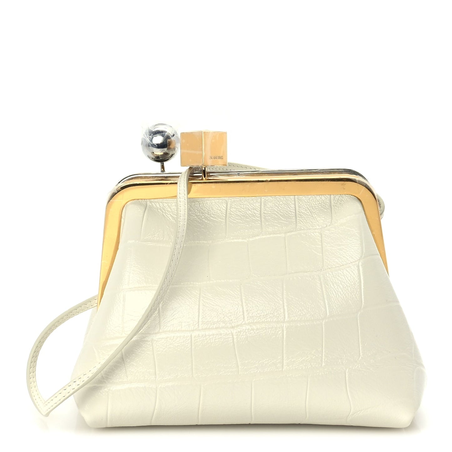 Jacquemus Calfskin Crocodile Embossed The Berlingot Clutch Light Ivory