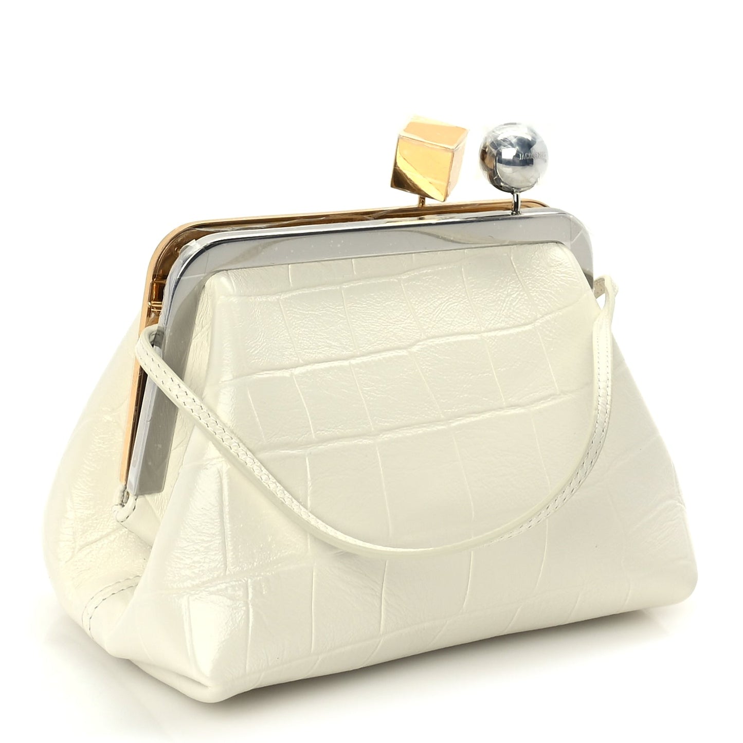 Jacquemus Calfskin Crocodile Embossed The Berlingot Clutch Light Ivory