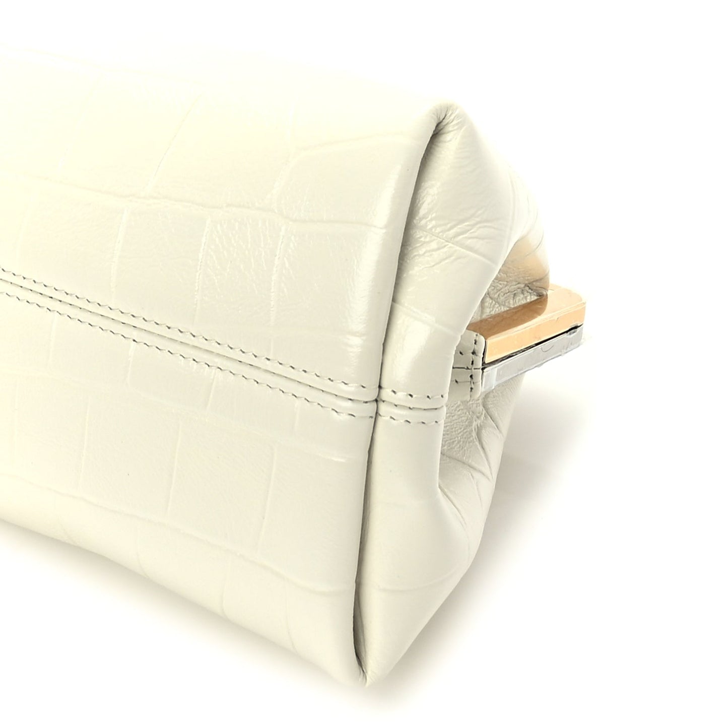 Jacquemus Calfskin Crocodile Embossed The Berlingot Clutch Light Ivory