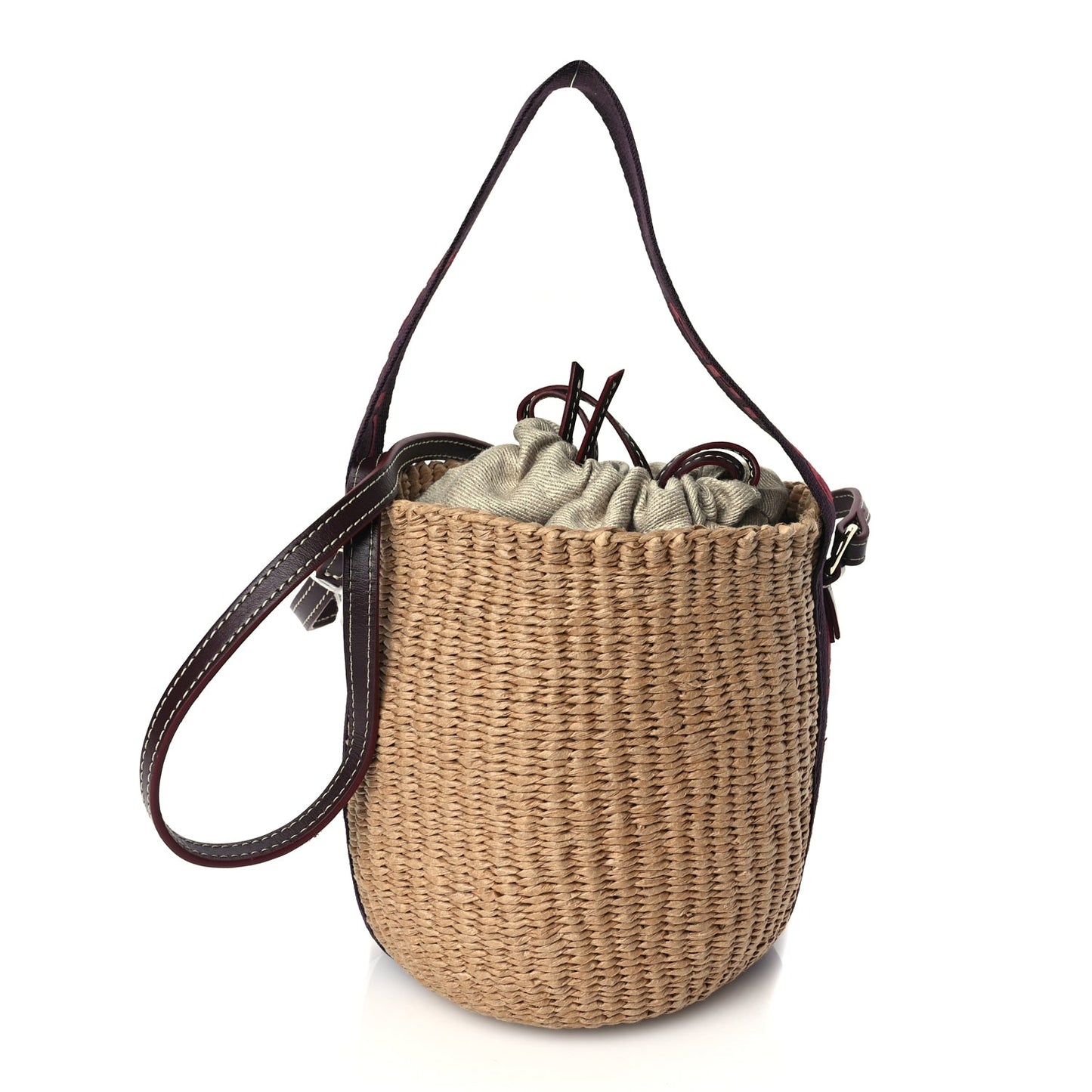 Chloe X MIFUKO Raffia Calfskin Small Woody Basket Shoulder Bag Purple Red