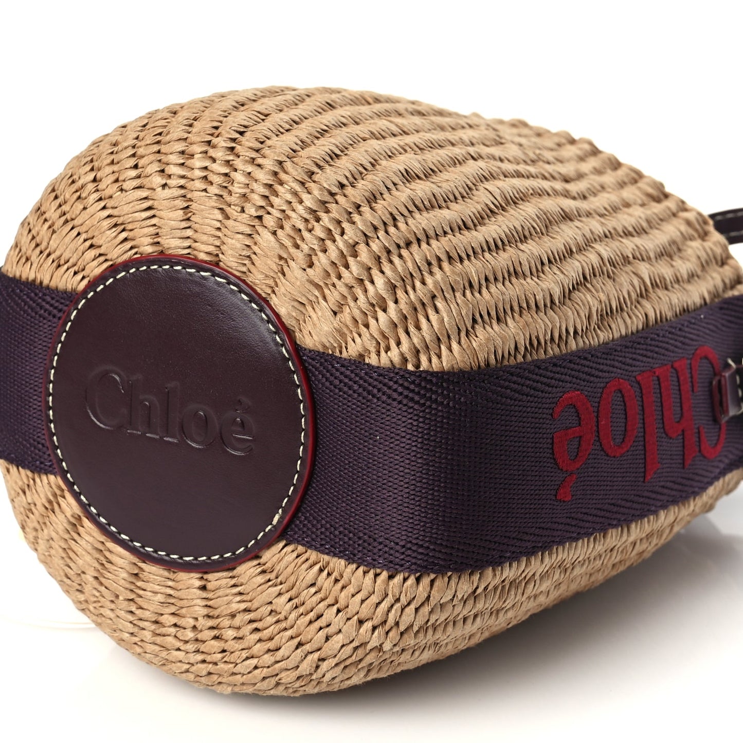 Chloe X MIFUKO Raffia Calfskin Small Woody Basket Shoulder Bag Purple Red
