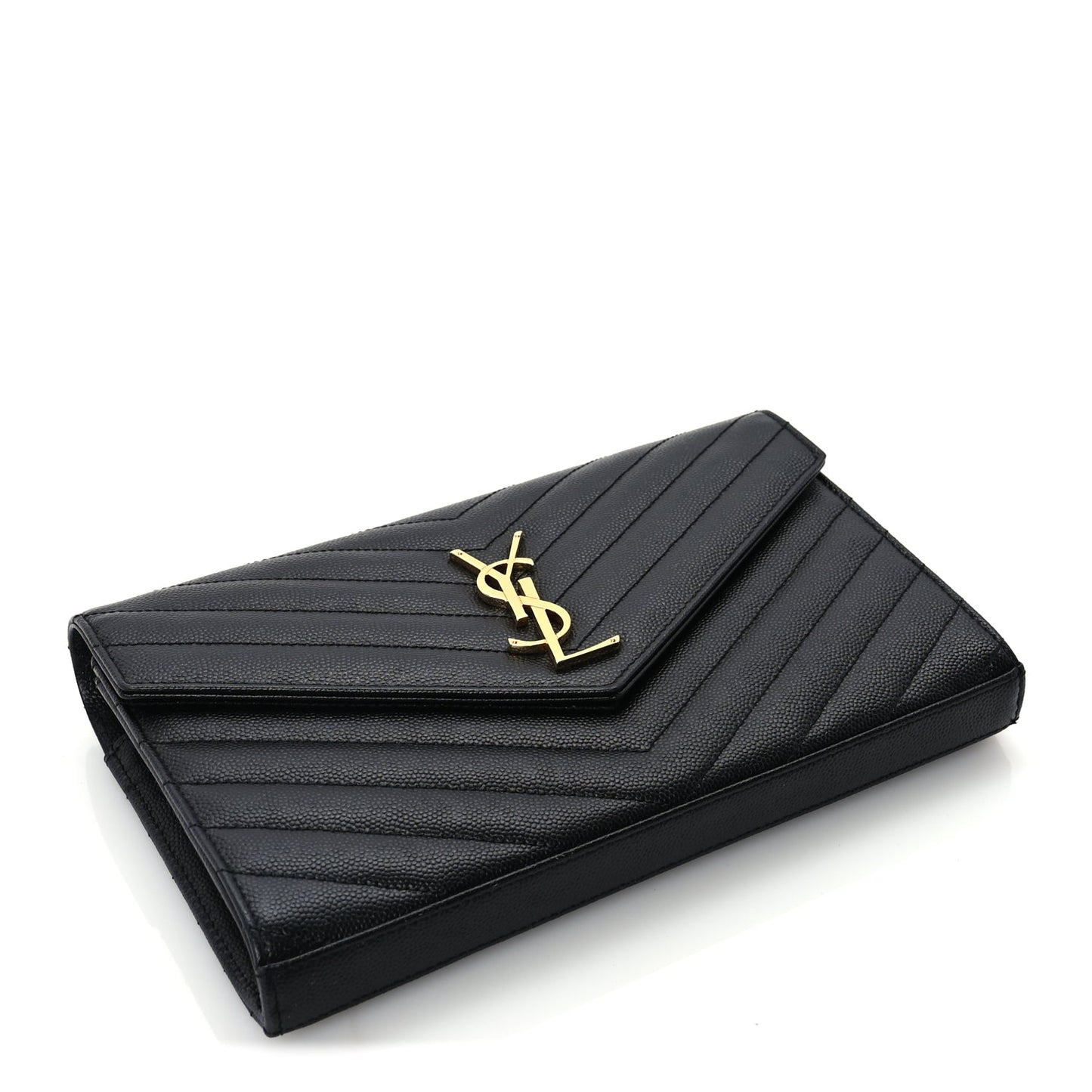 Saint Laurent Grain De Poudre Matelasse Chevron Monogram Chain Wallet  Black
