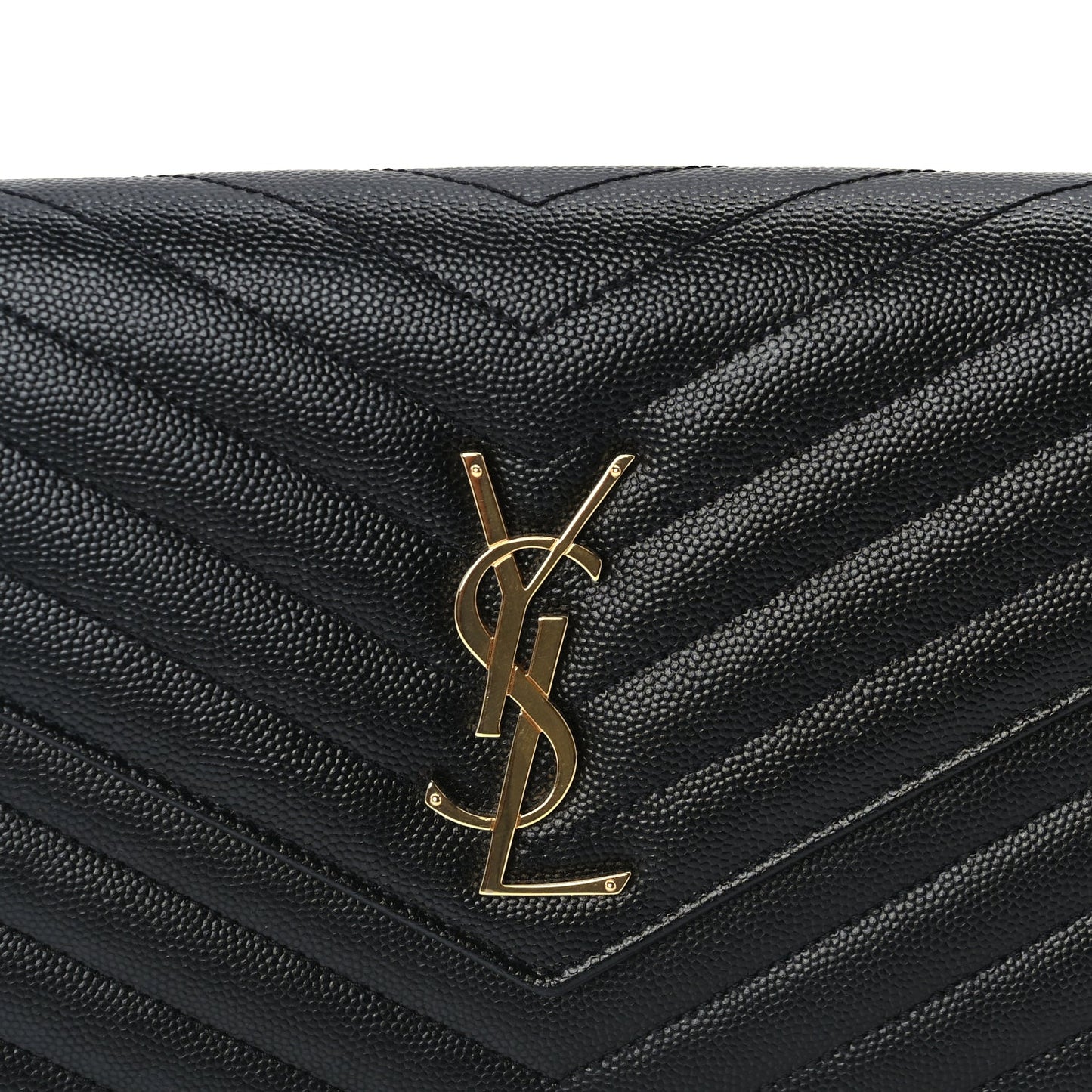 Saint Laurent Grain De Poudre Matelasse Chevron Monogram Chain Wallet  Black
