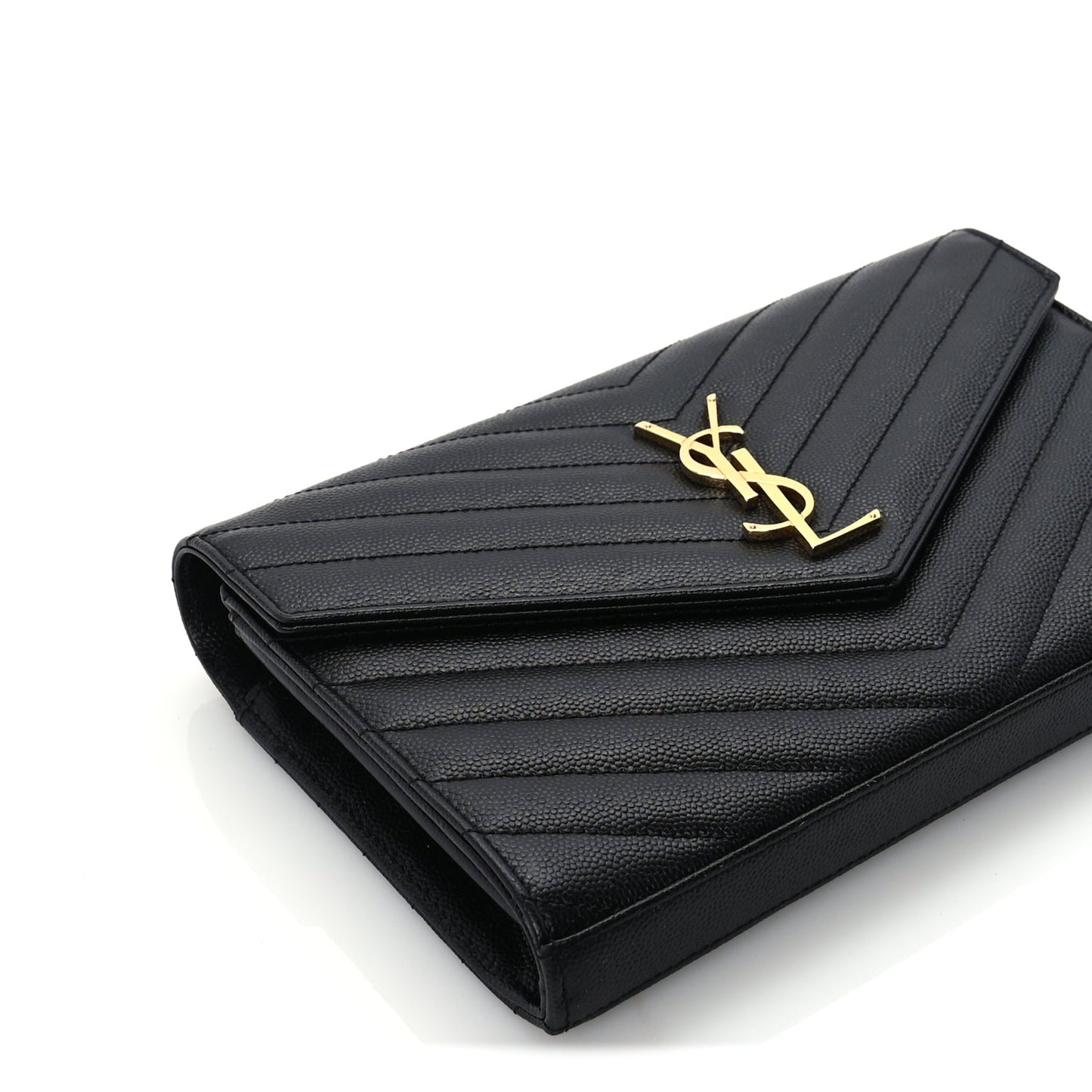 Saint Laurent Grain De Poudre Matelasse Chevron Monogram Chain Wallet  Black