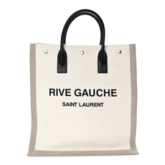 Saint Laurent Linen Calfskin Rive Gauche North South Tote Optic White