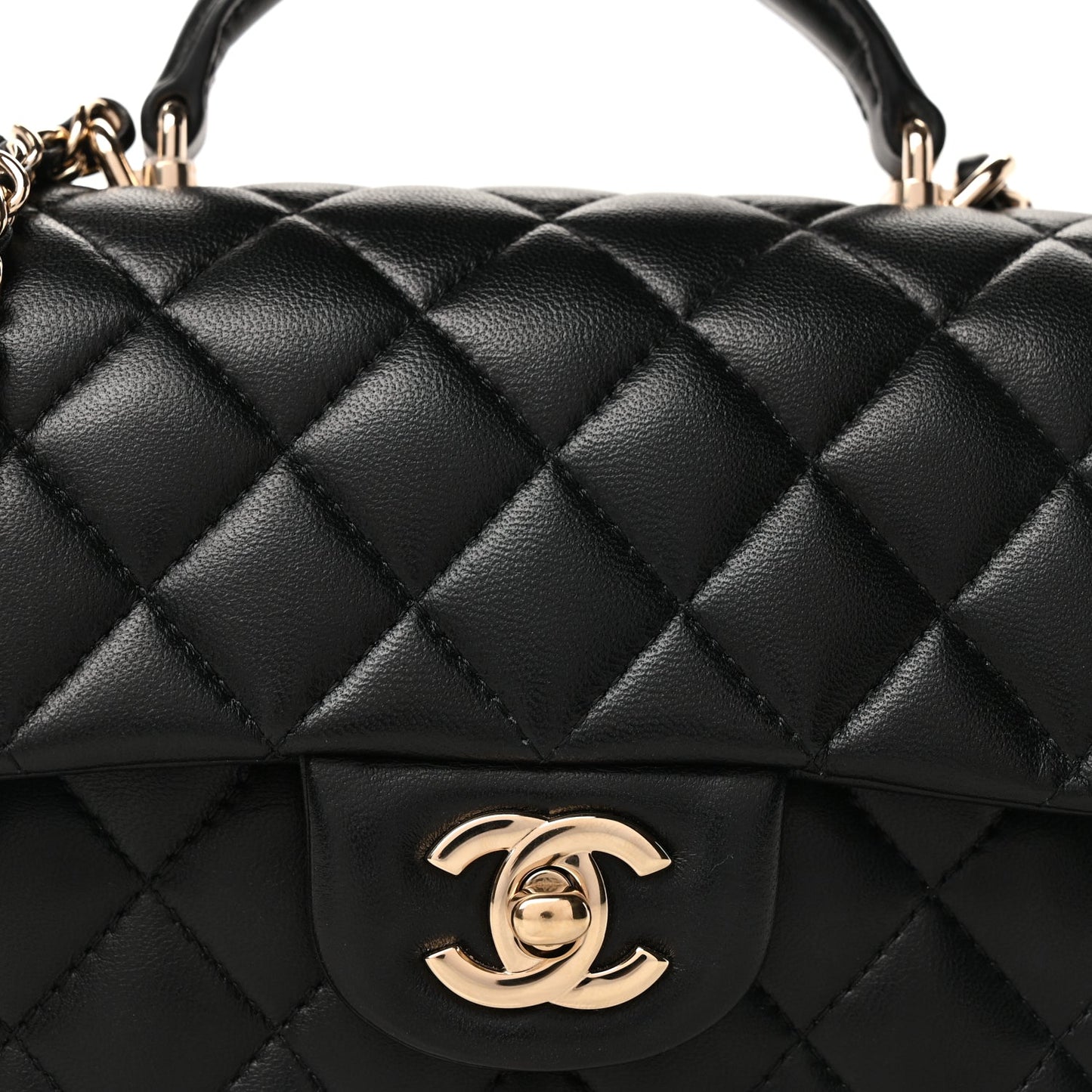 Chanel Lambskin Quilted Mini Top Handle Rectangular Flap Black