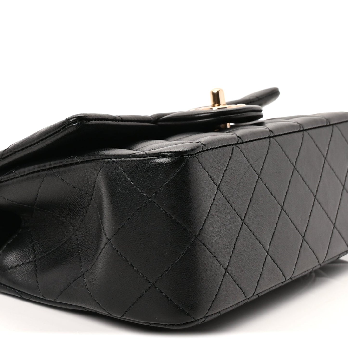 Chanel Lambskin Quilted Mini Top Handle Rectangular Flap Black