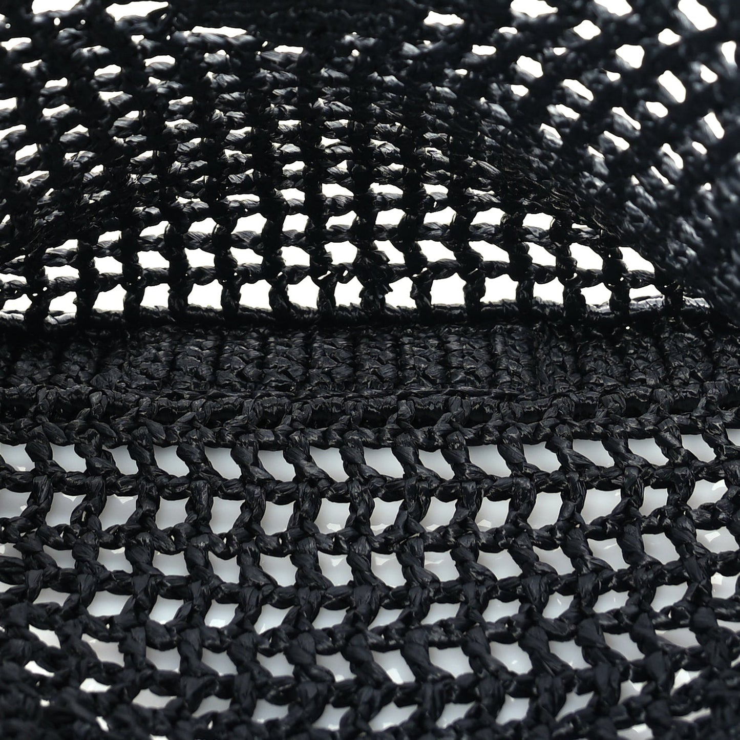 Prada Yarn Raffia Effect Crochet Logo Embroidered Tote Bag  Black