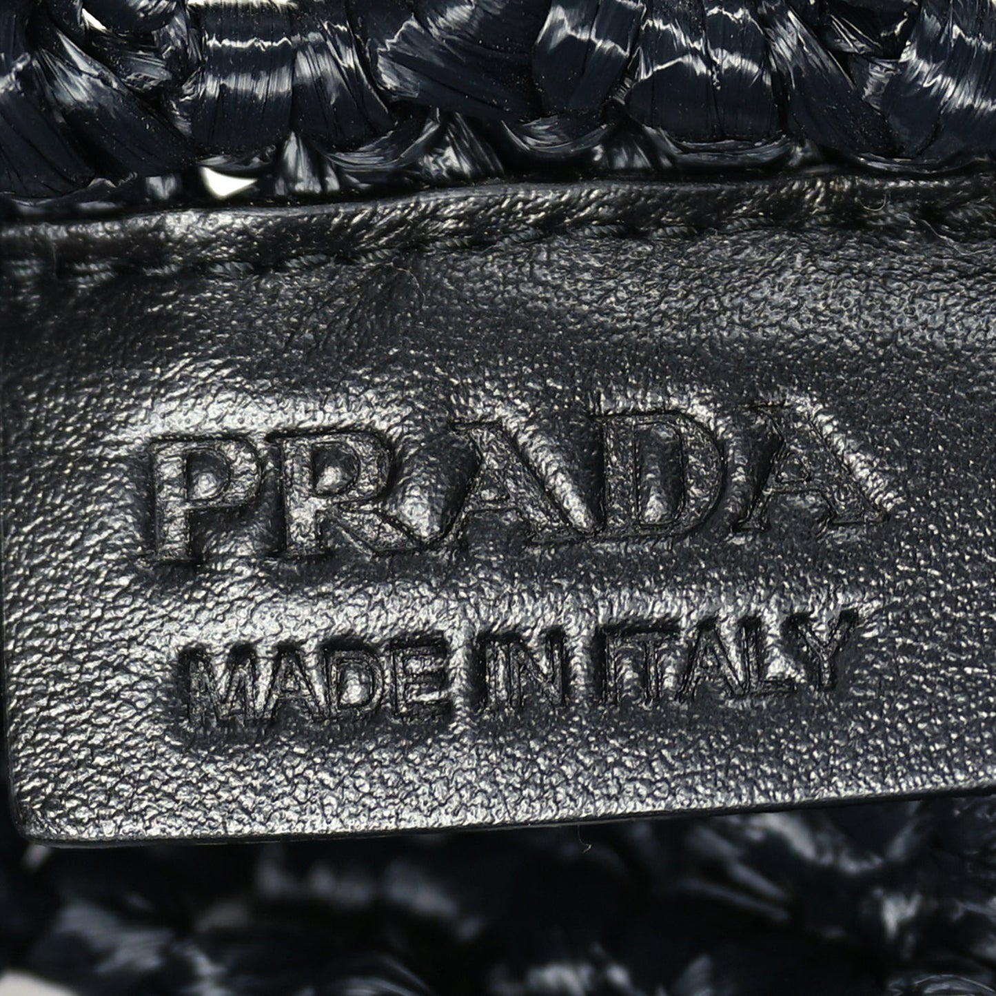 Prada Yarn Raffia Effect Crochet Logo Embroidered Tote Bag  Black