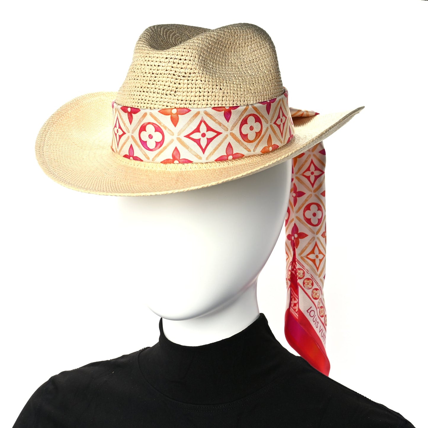 Louis Vuitton Raffia Tiles By The Pool Panama Fedora S Natural Coral
