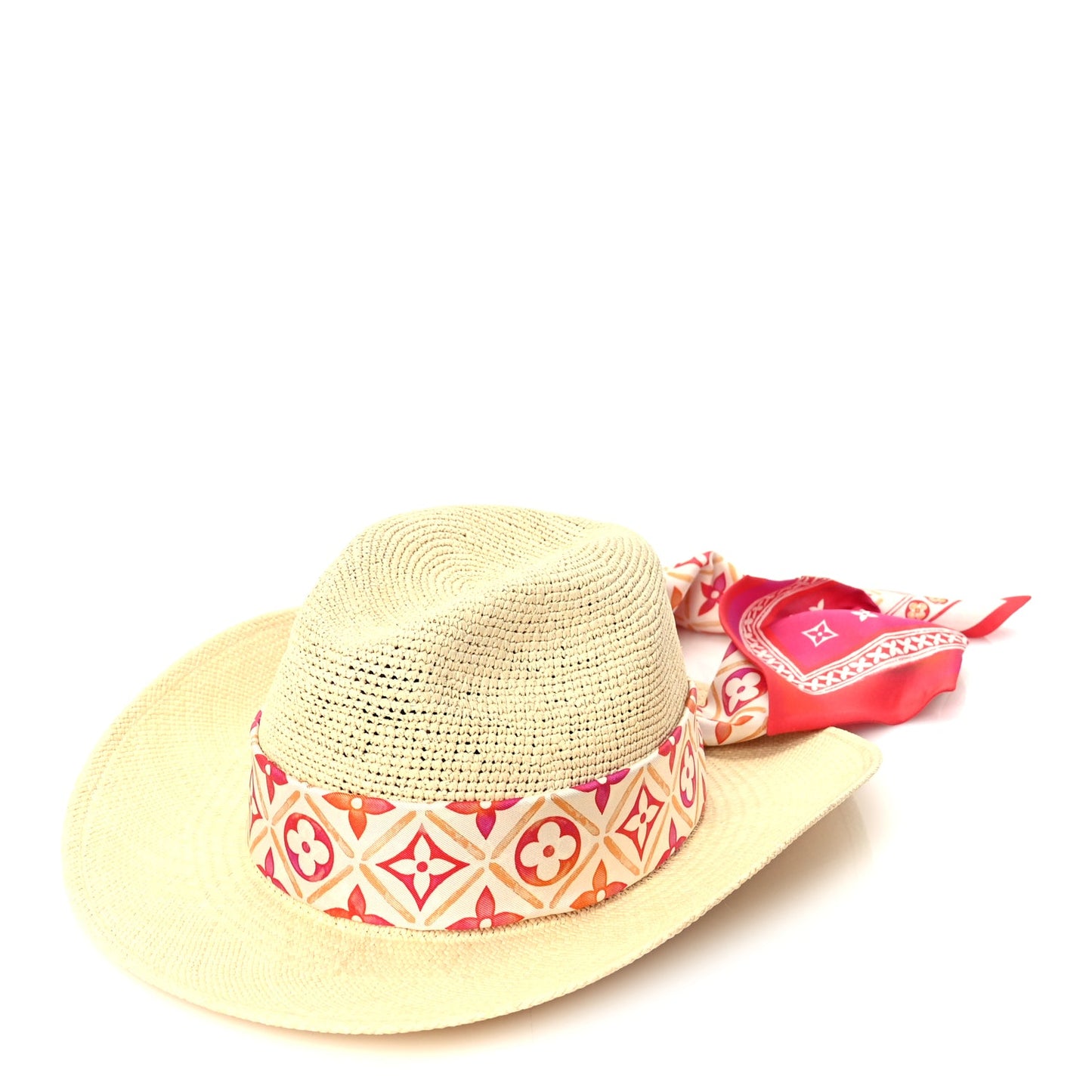 Louis Vuitton Raffia Tiles By The Pool Panama Fedora S Natural Coral