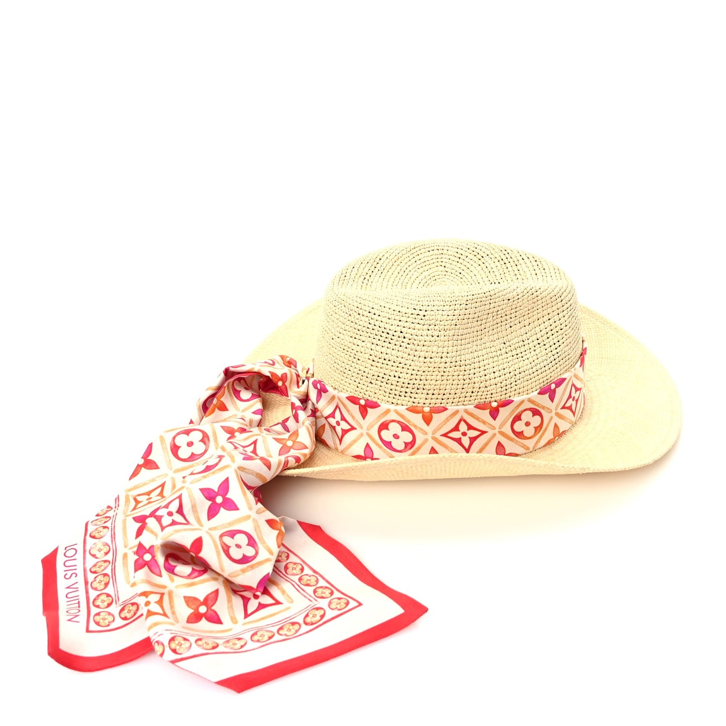 Louis Vuitton Raffia Tiles By The Pool Panama Fedora S Natural Coral