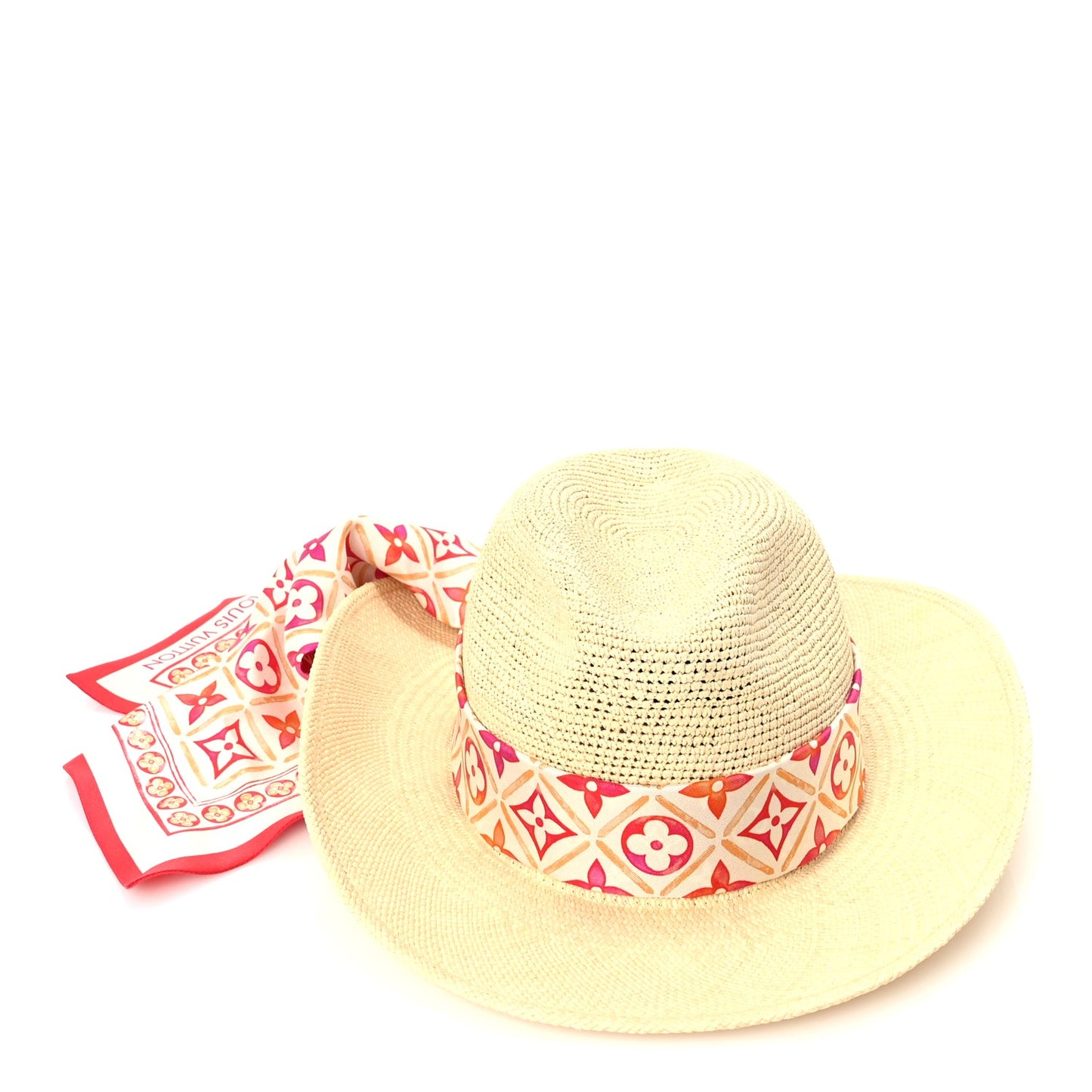 Louis Vuitton Raffia Tiles By The Pool Panama Fedora S Natural Coral