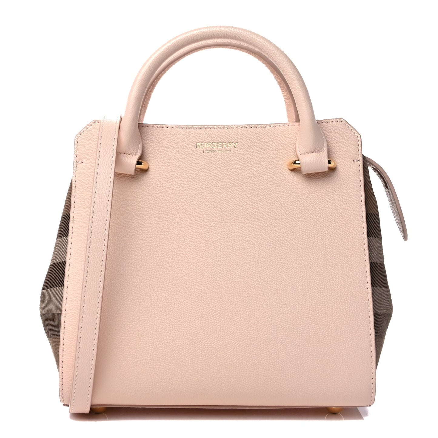 Burberry Calfskin Mega Check Mini Banwell Tote Pale Cameo