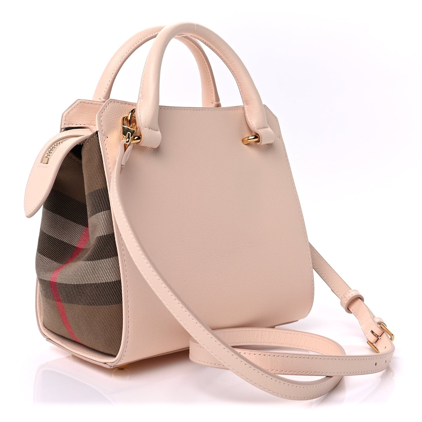 Burberry Calfskin Mega Check Mini Banwell Tote Pale Cameo