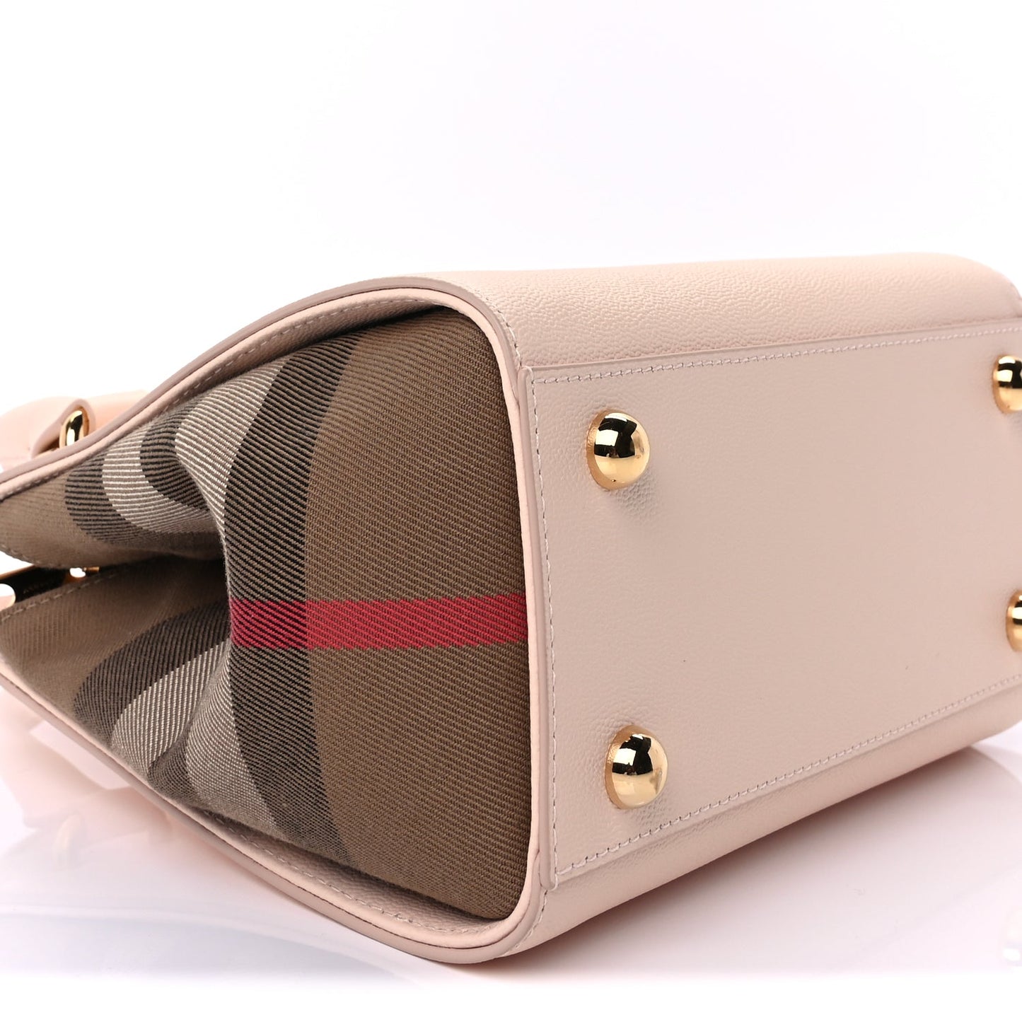 Burberry Calfskin Mega Check Mini Banwell Tote Pale Cameo
