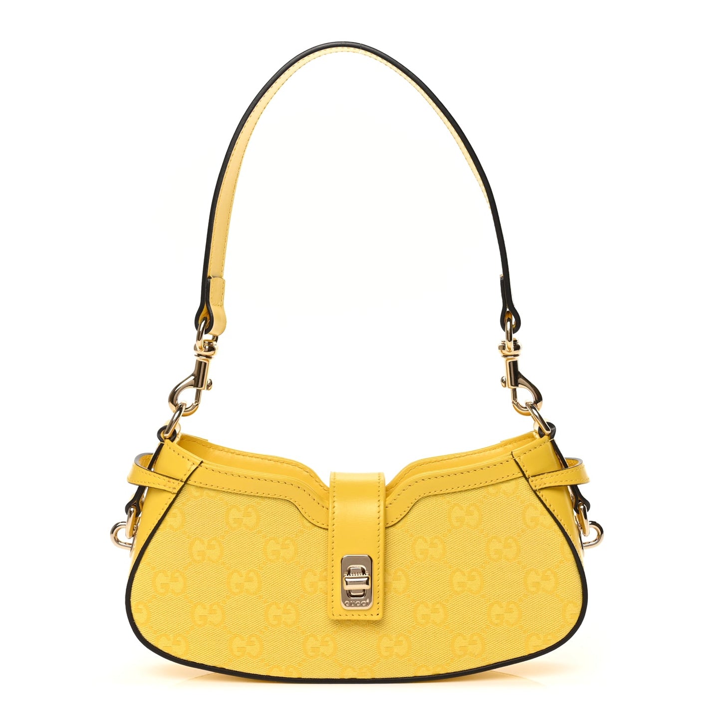 Gucci Calfskin Monogram Mini Moon Side Shoulder Bag Yellow