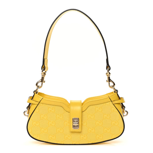 Gucci Calfskin Monogram Mini Moon Side Shoulder Bag Yellow