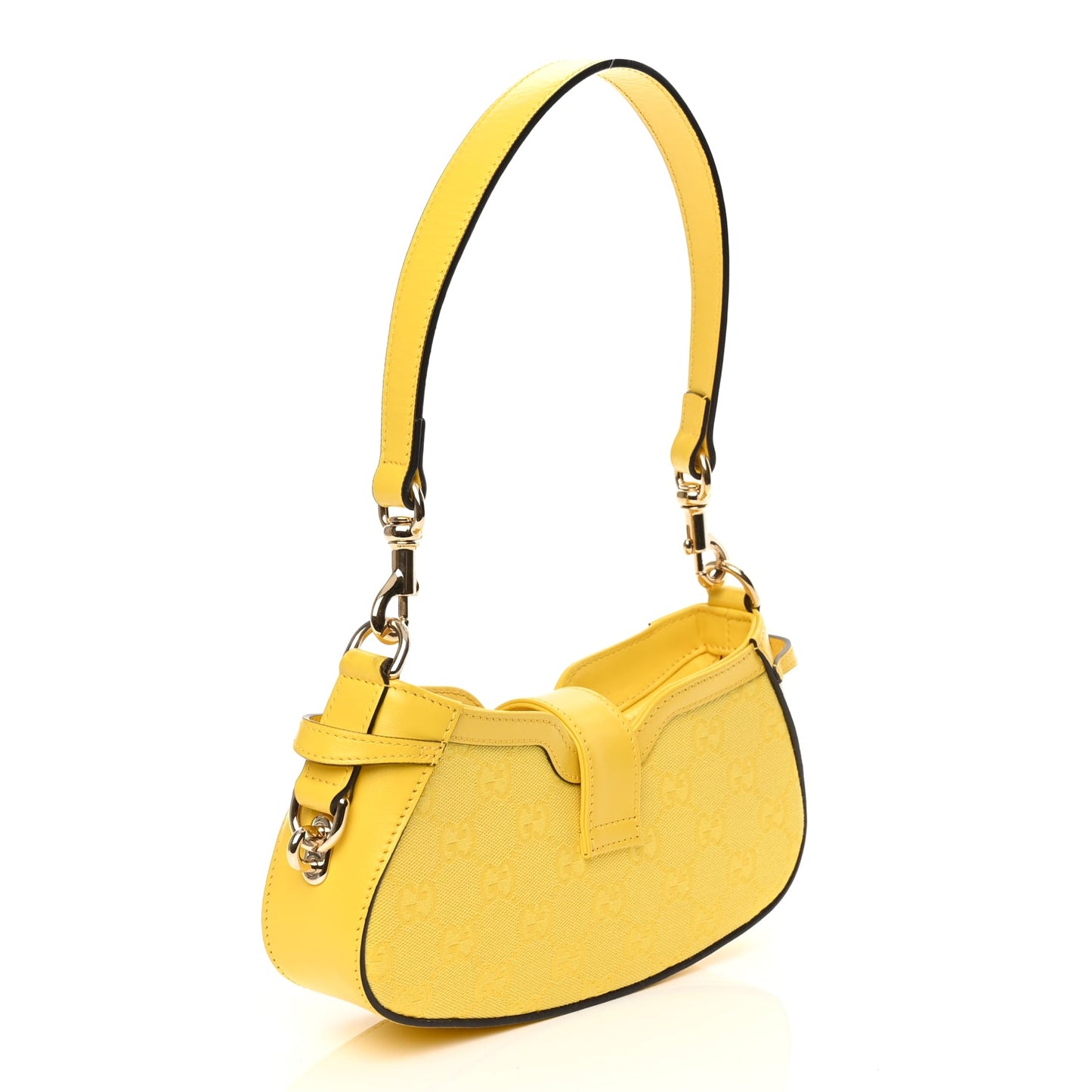 Gucci Calfskin Monogram Mini Moon Side Shoulder Bag Yellow