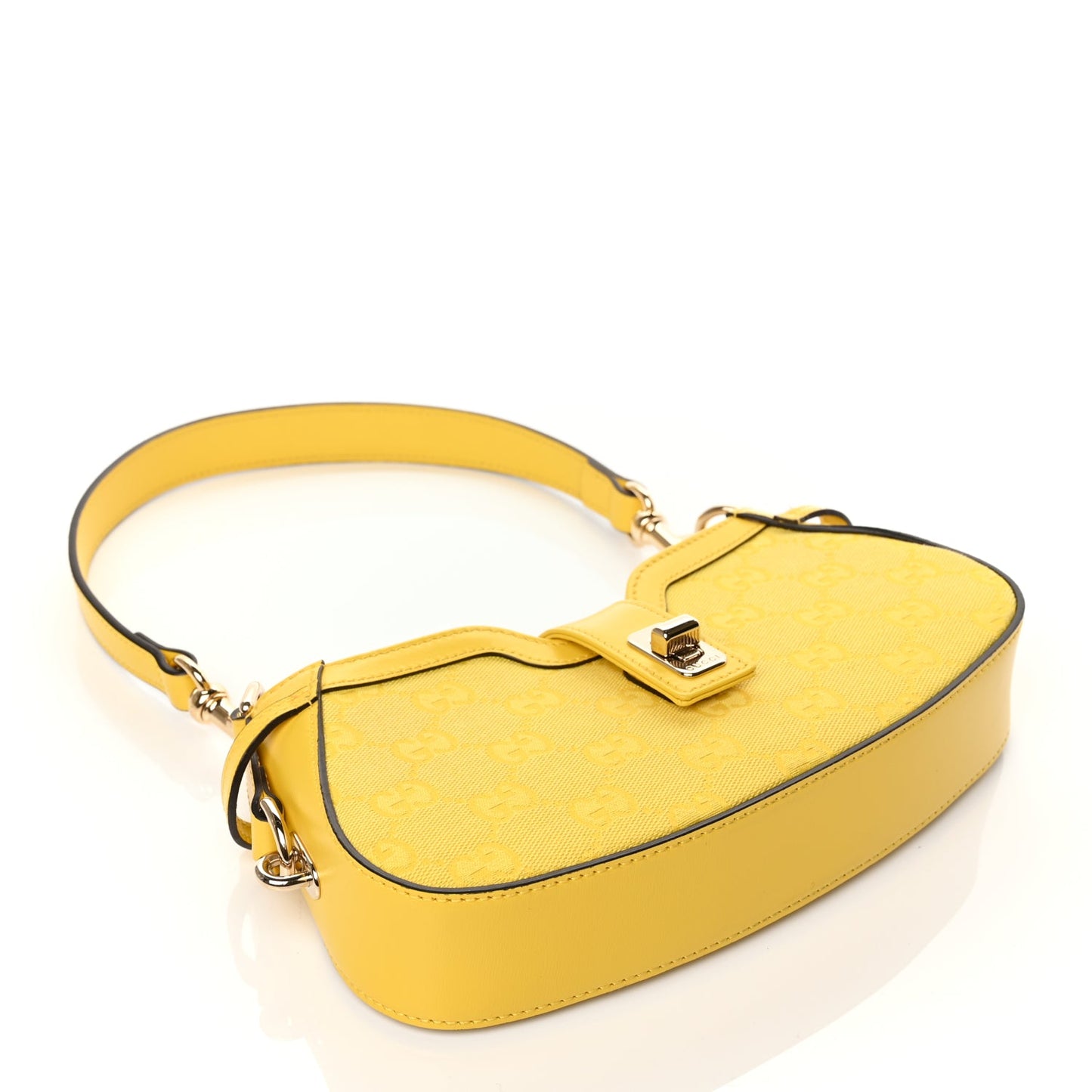 Gucci Calfskin Monogram Mini Moon Side Shoulder Bag Yellow