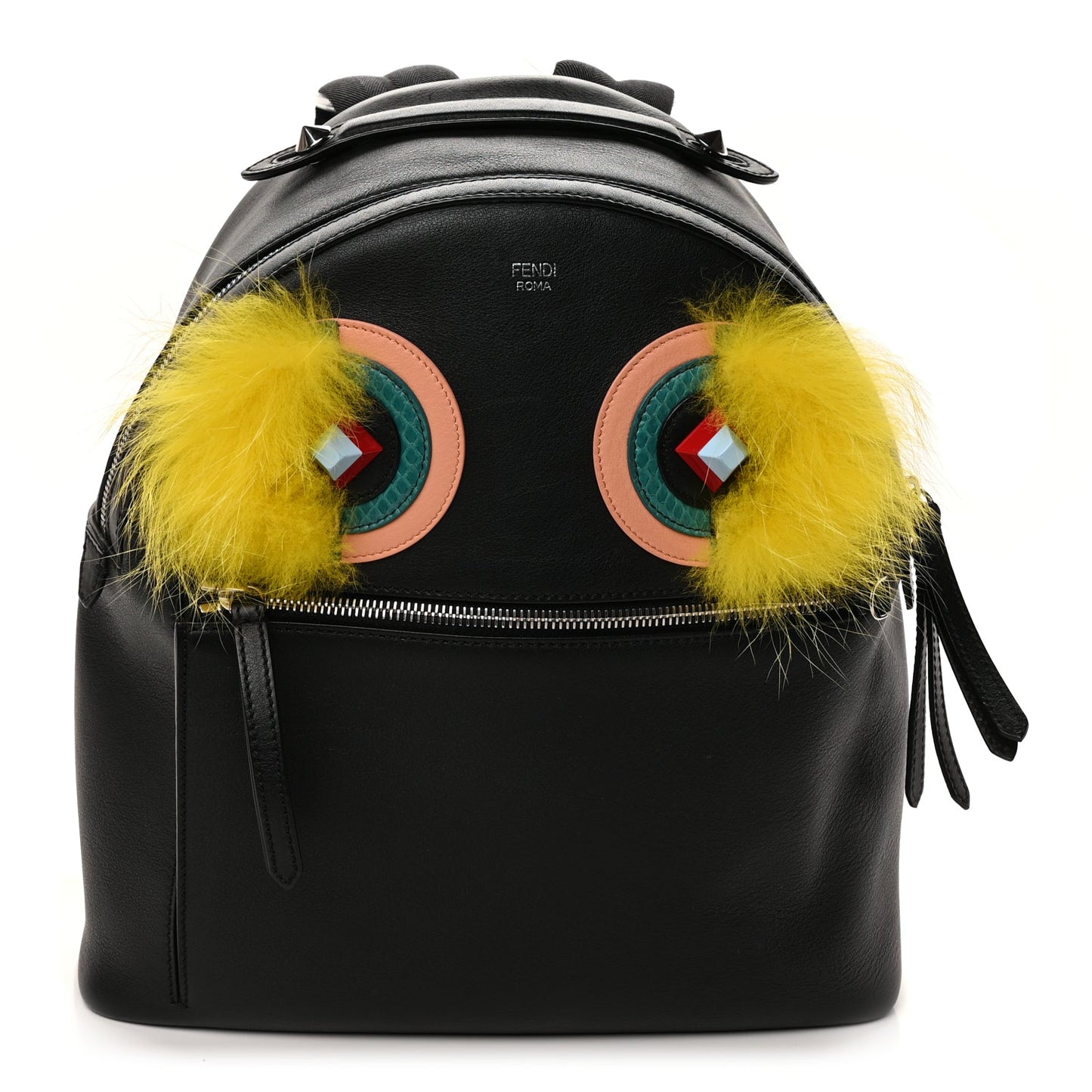 Fendi Vitello Dolce Fox Elaphe Ayers Hypnoteyes Large Backpack  Black Giallo Multicolor