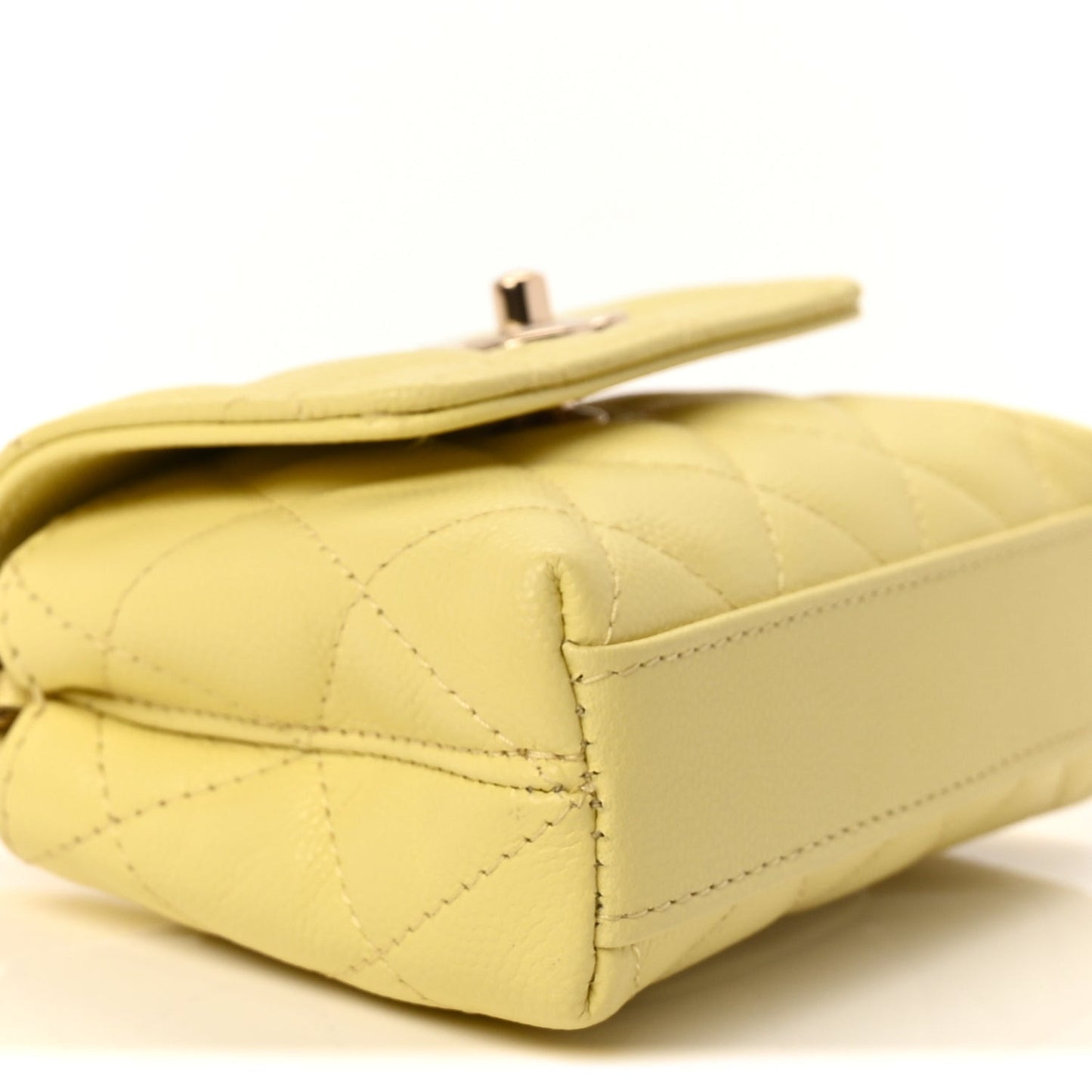 Chanel Caviar Quilted Nano Coco Handle Clutch With Chain Yellow