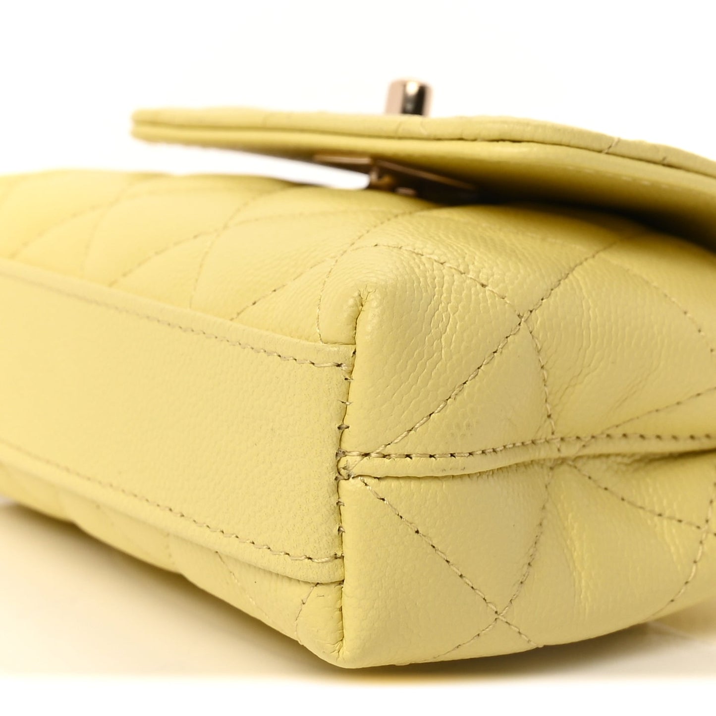Chanel Caviar Quilted Nano Coco Handle Clutch With Chain Yellow