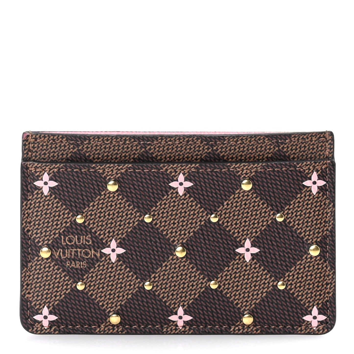 Louis Vuitton Damier Ebene Studded Card Holder Pink
