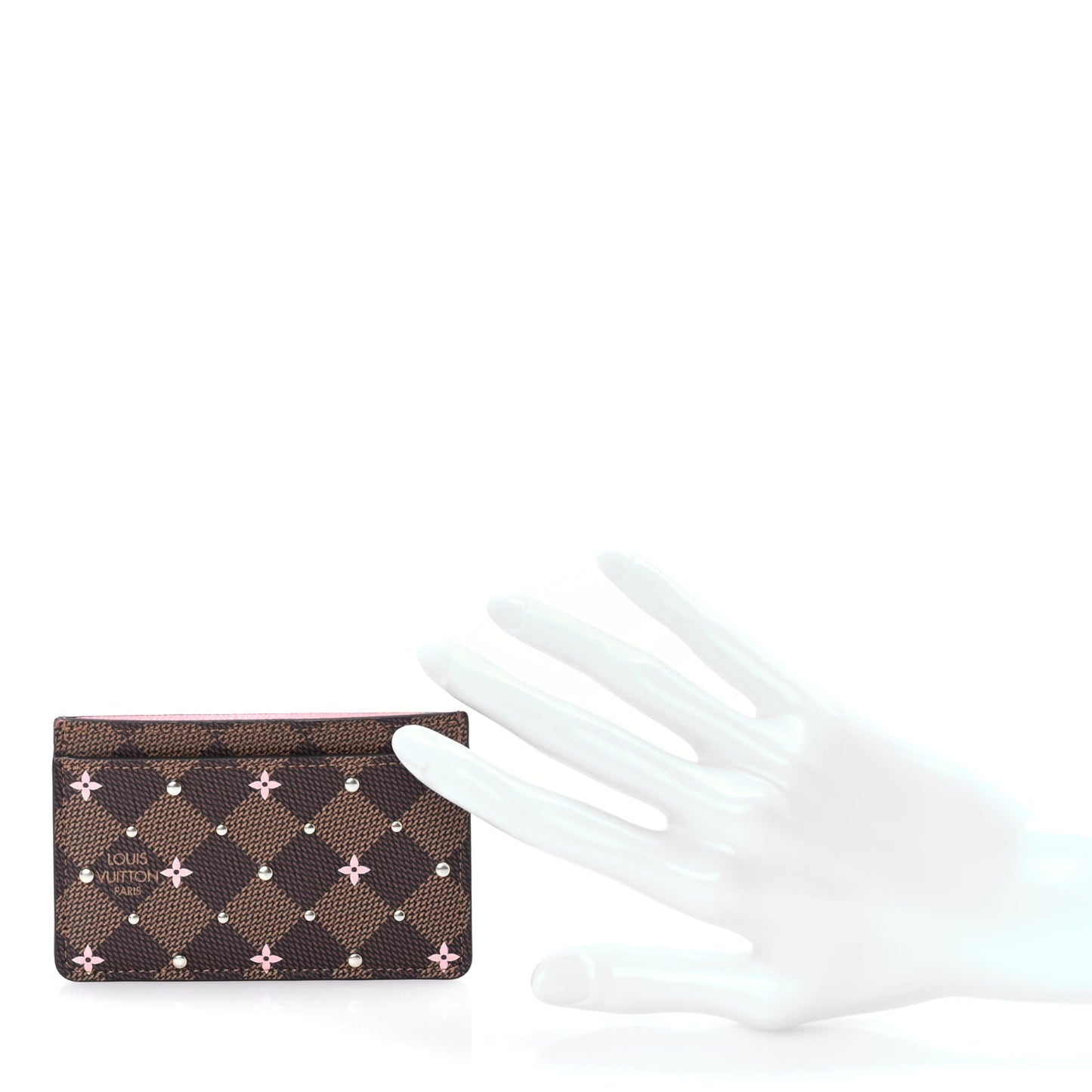 Louis Vuitton Damier Ebene Studded Card Holder Pink
