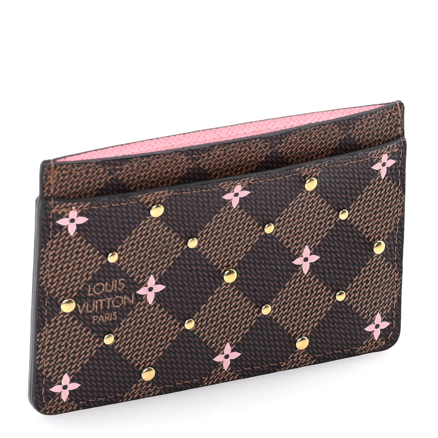 Louis Vuitton Damier Ebene Studded Card Holder Pink