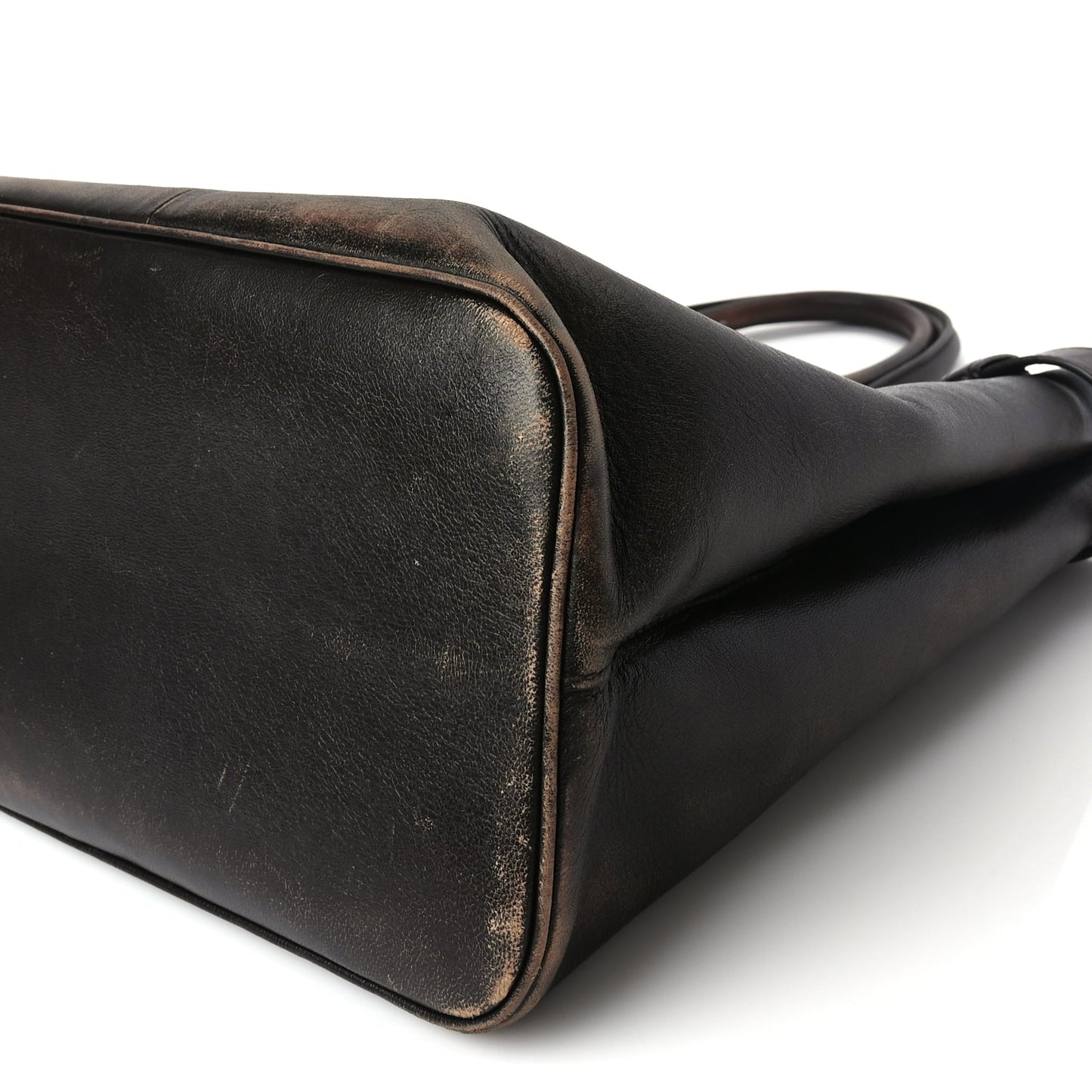 Prada Nappa Vintage Effect Large Buckle Bag With Belt Dark Brown