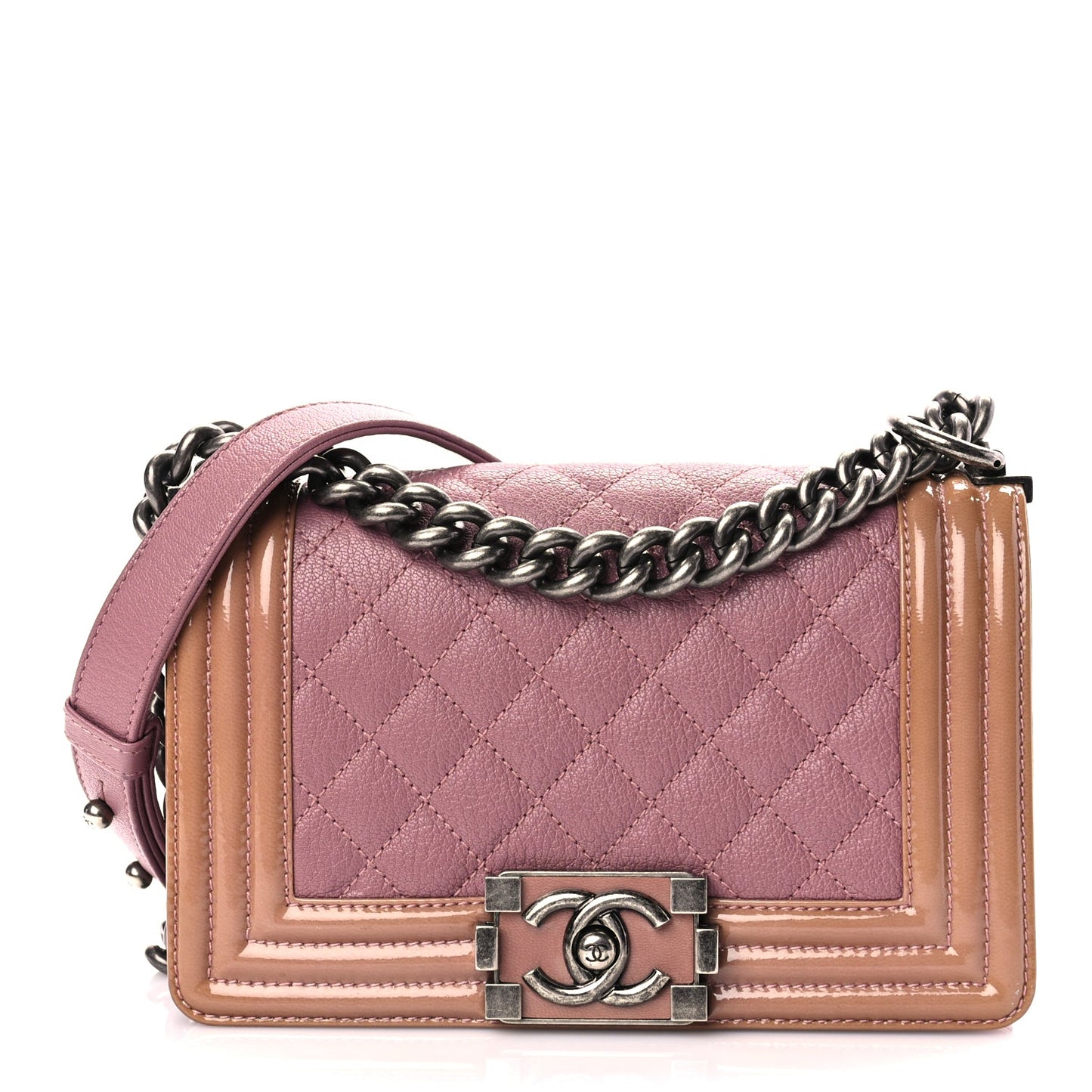 Chanel Goatskin Quilted Patent Small Duo Boy Flap Pink