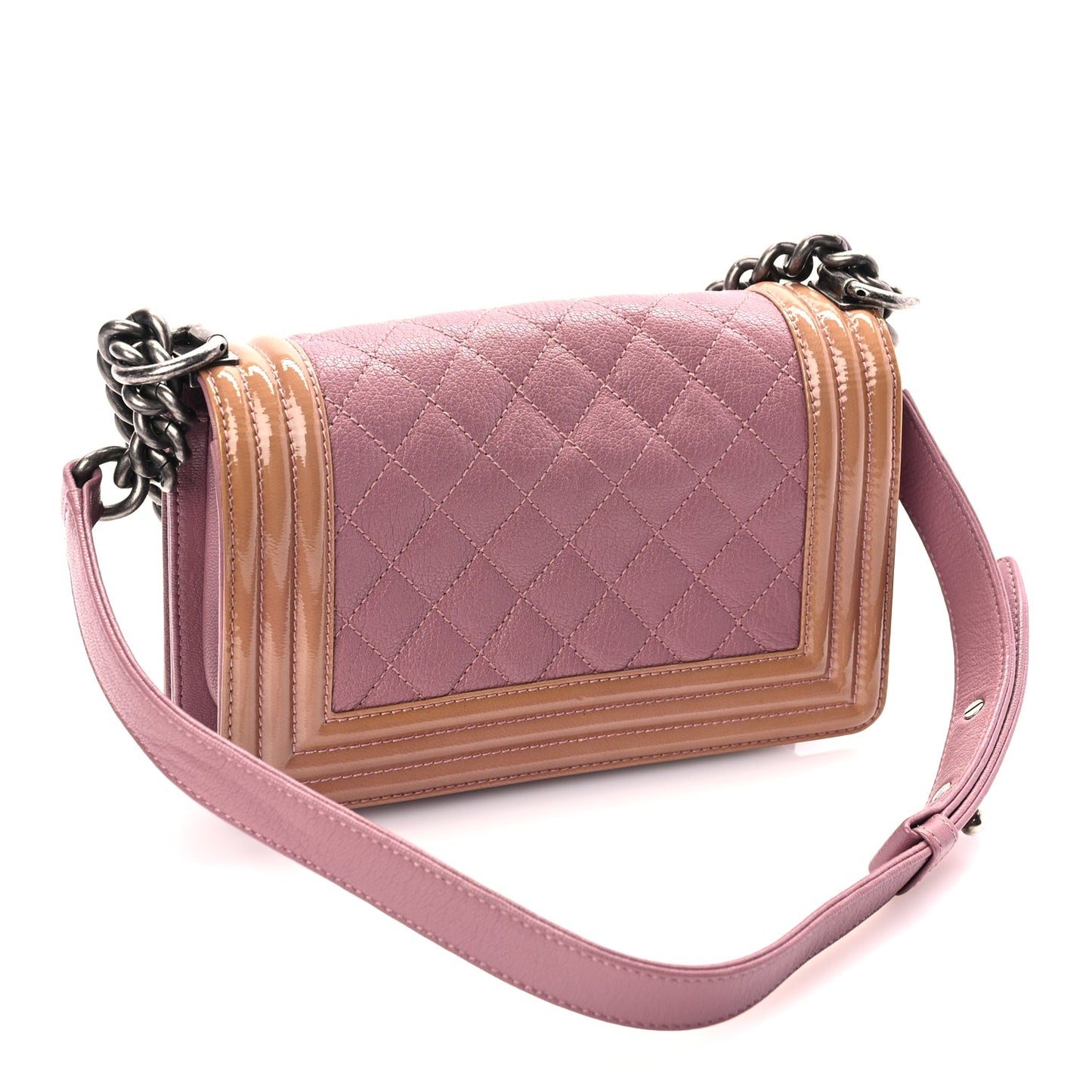 Chanel Goatskin Quilted Patent Small Duo Boy Flap Pink