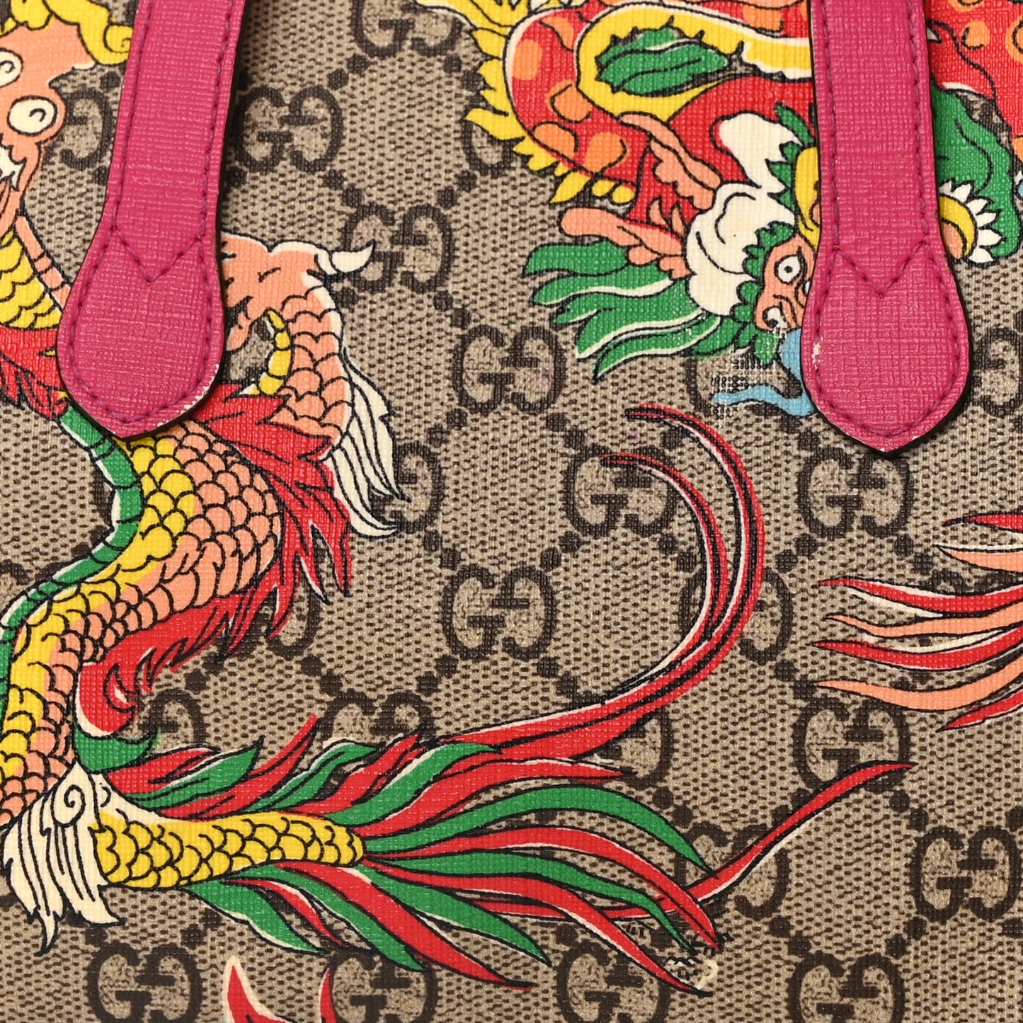 Gucci GG Supreme Monogram Web Textured Dollar Calfskin Dragon Bowling Bag Pink