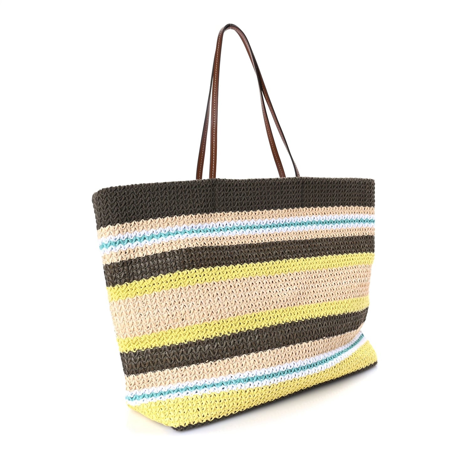 Miu Miu Raffia Crochet Stripe Tote Bag Tundra Limone Natural