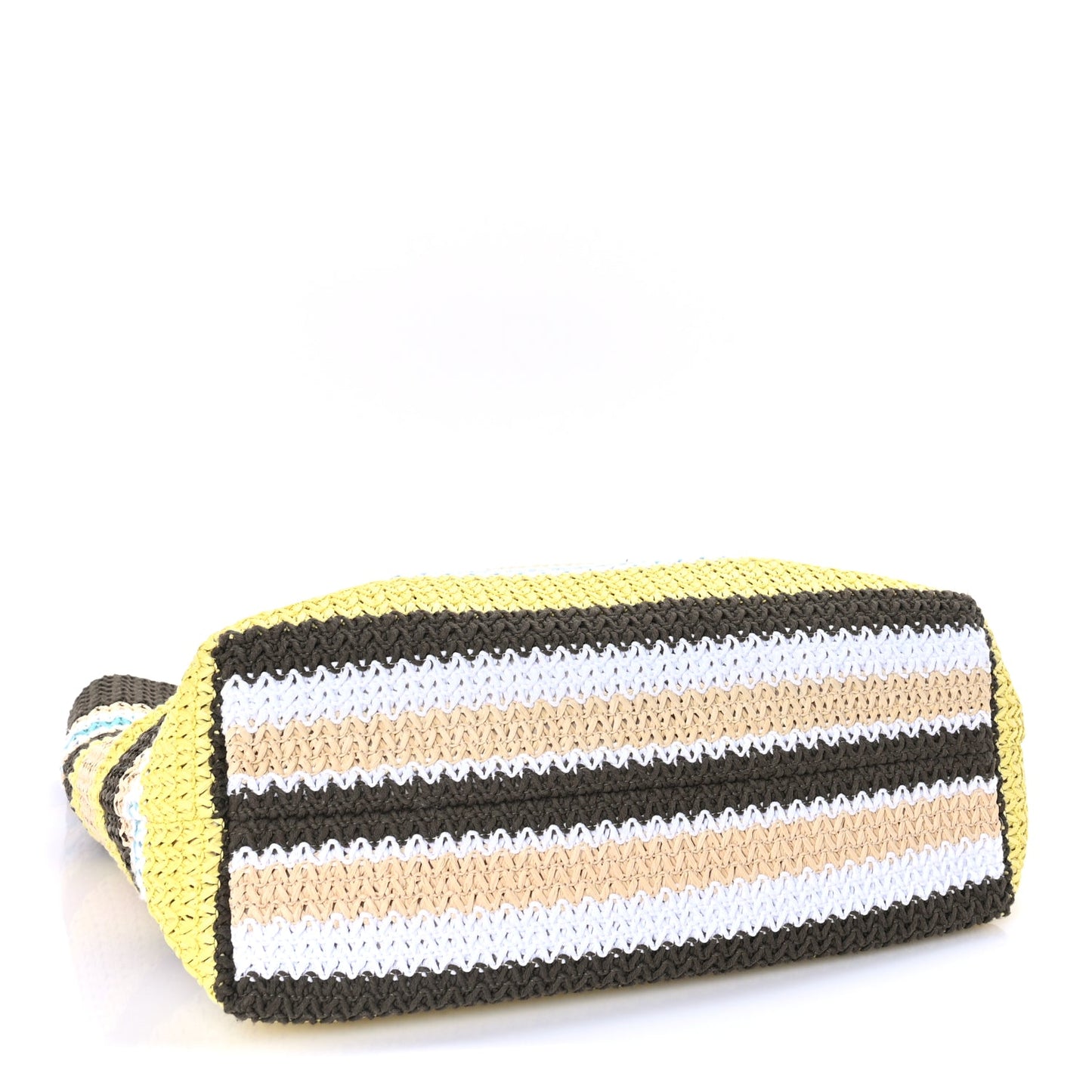 Miu Miu Raffia Crochet Stripe Tote Bag Tundra Limone Natural
