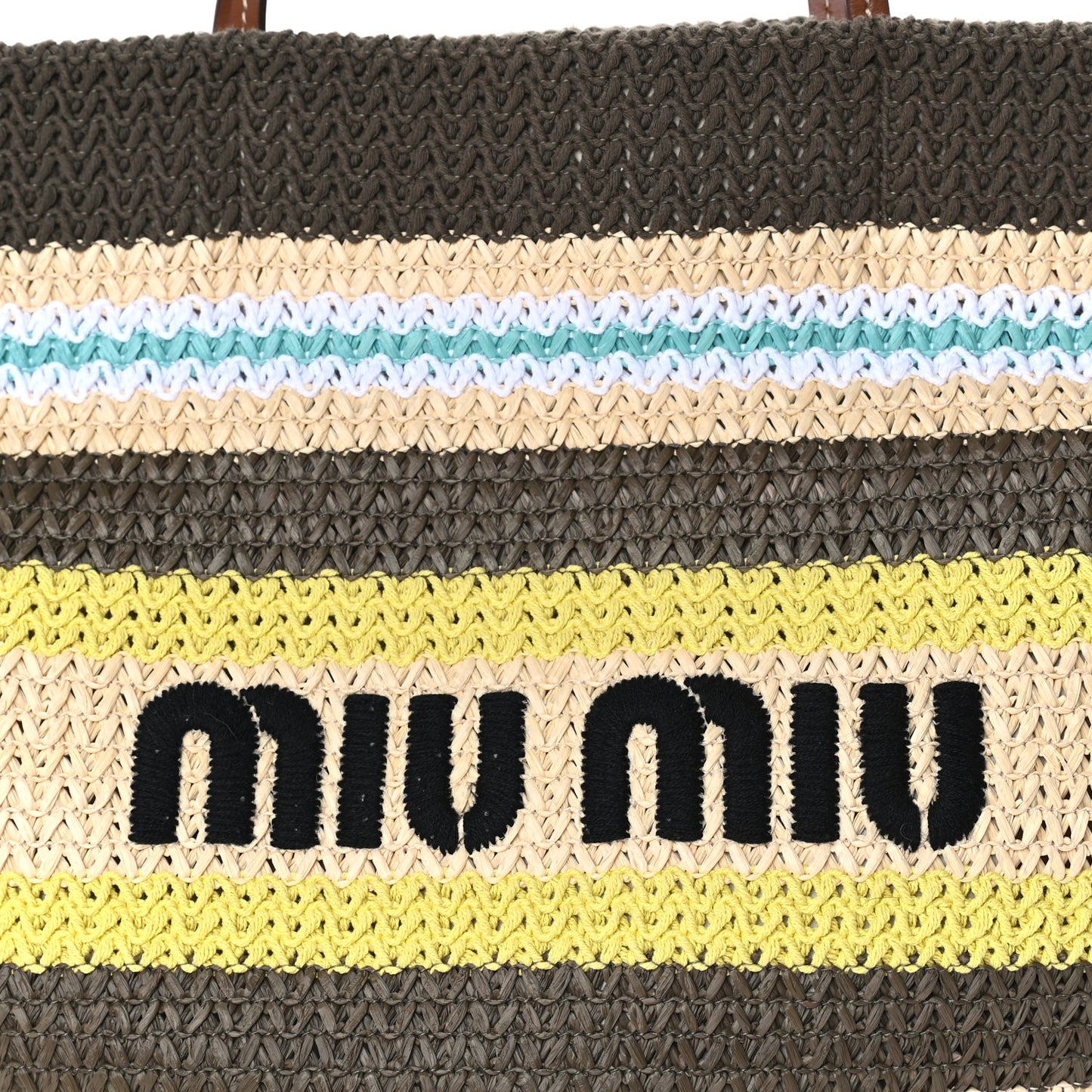 Miu Miu Raffia Crochet Stripe Tote Bag Tundra Limone Natural