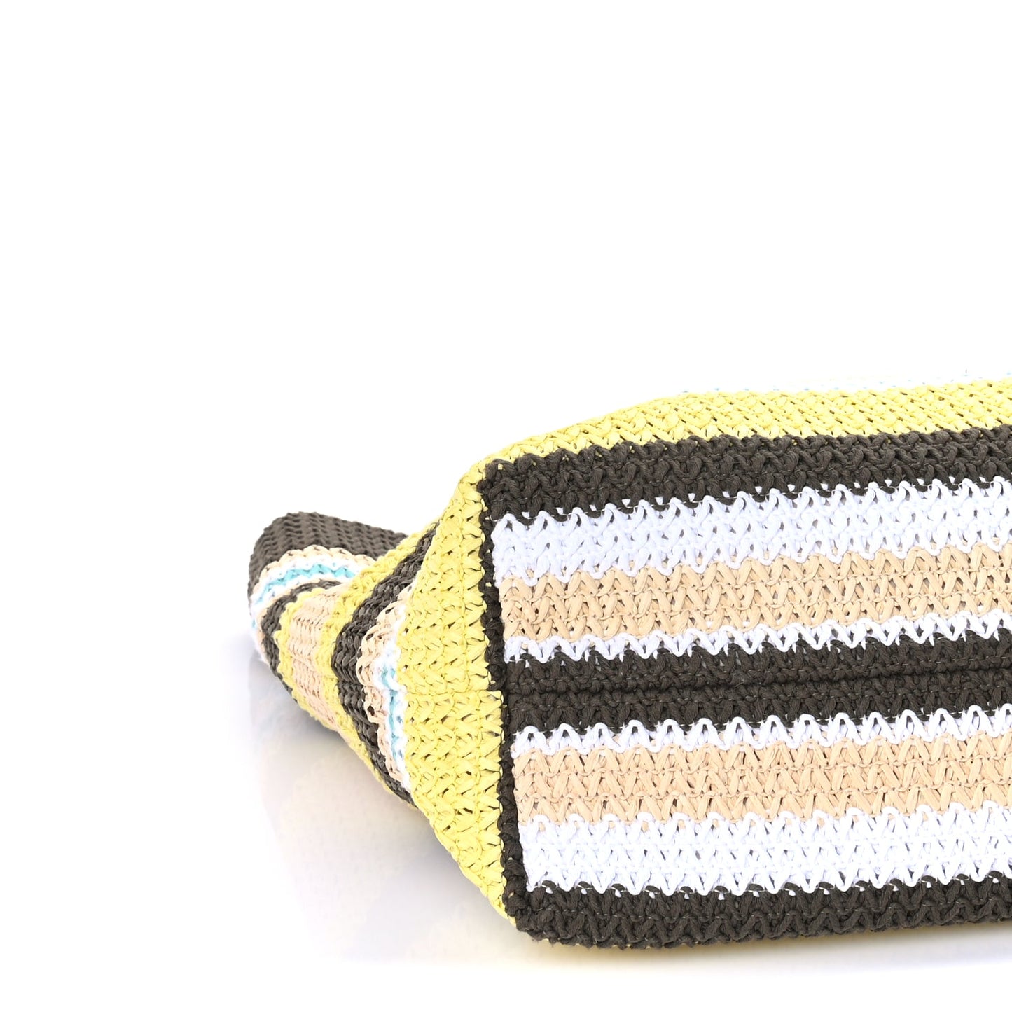 Miu Miu Raffia Crochet Stripe Tote Bag Tundra Limone Natural