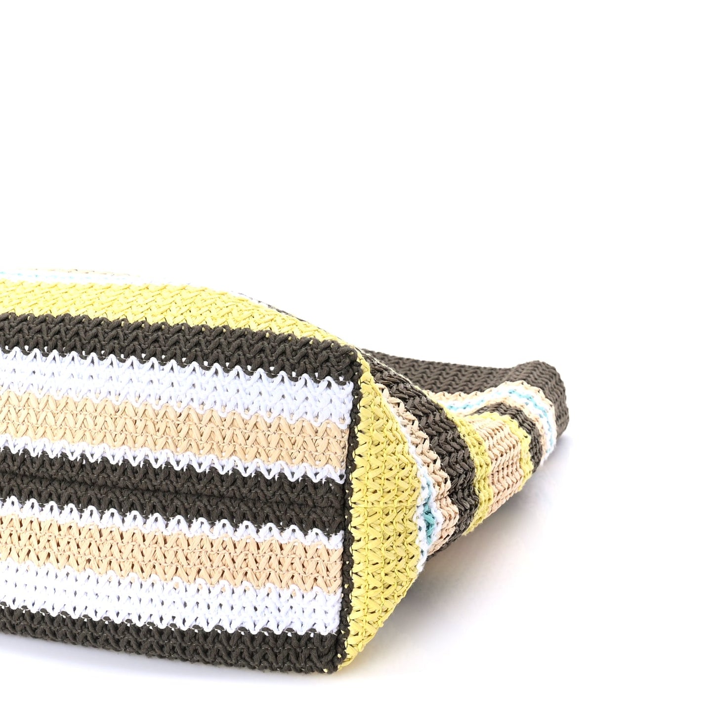 Miu Miu Raffia Crochet Stripe Tote Bag Tundra Limone Natural