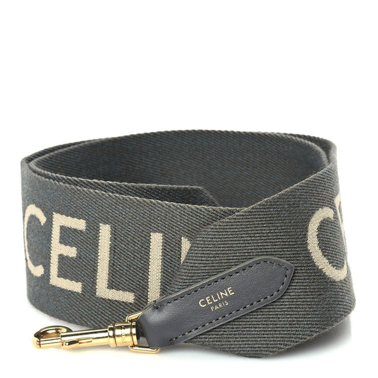 Celine Jacquard Wool Logo Long Strap Grey White