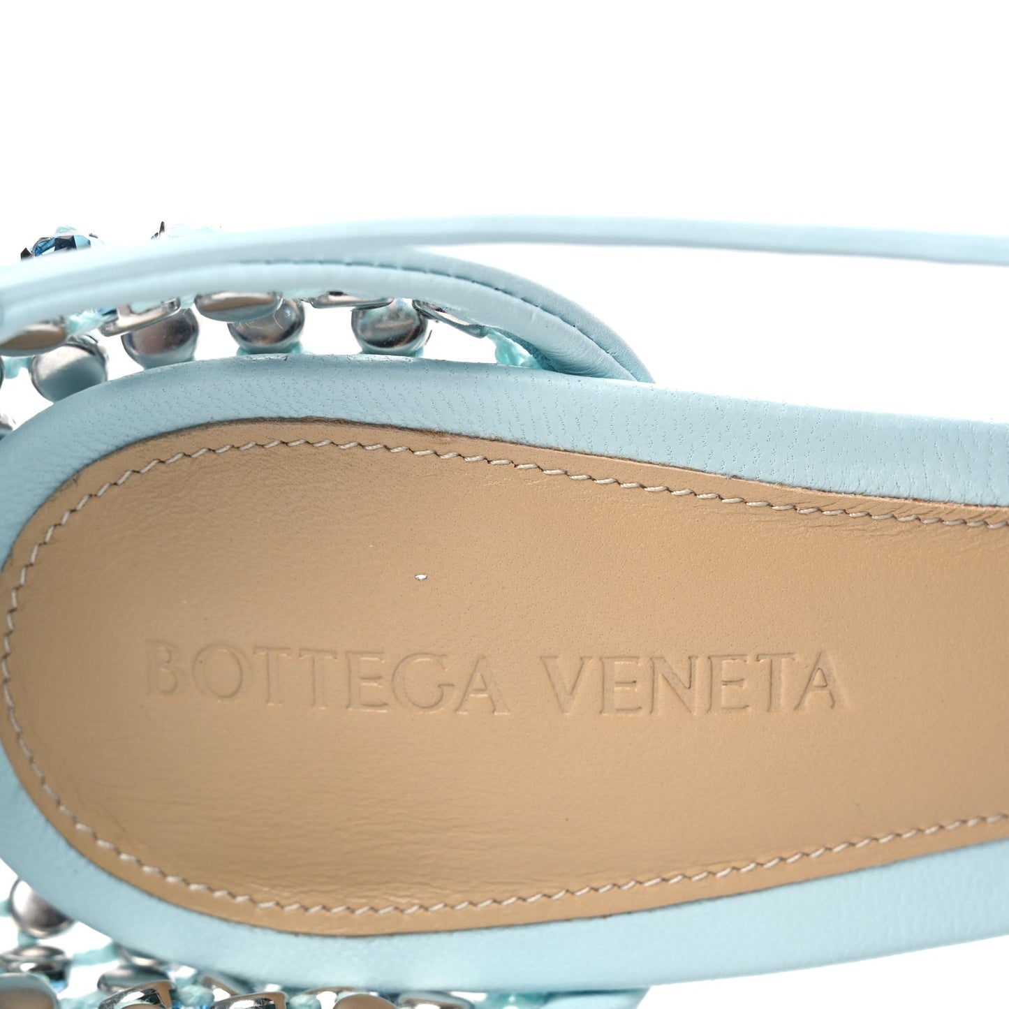 Bottega Veneta  Mesh Nappa Crystal Embellished Sparkle Stretch Ankle Tie Sandals Pale Blue