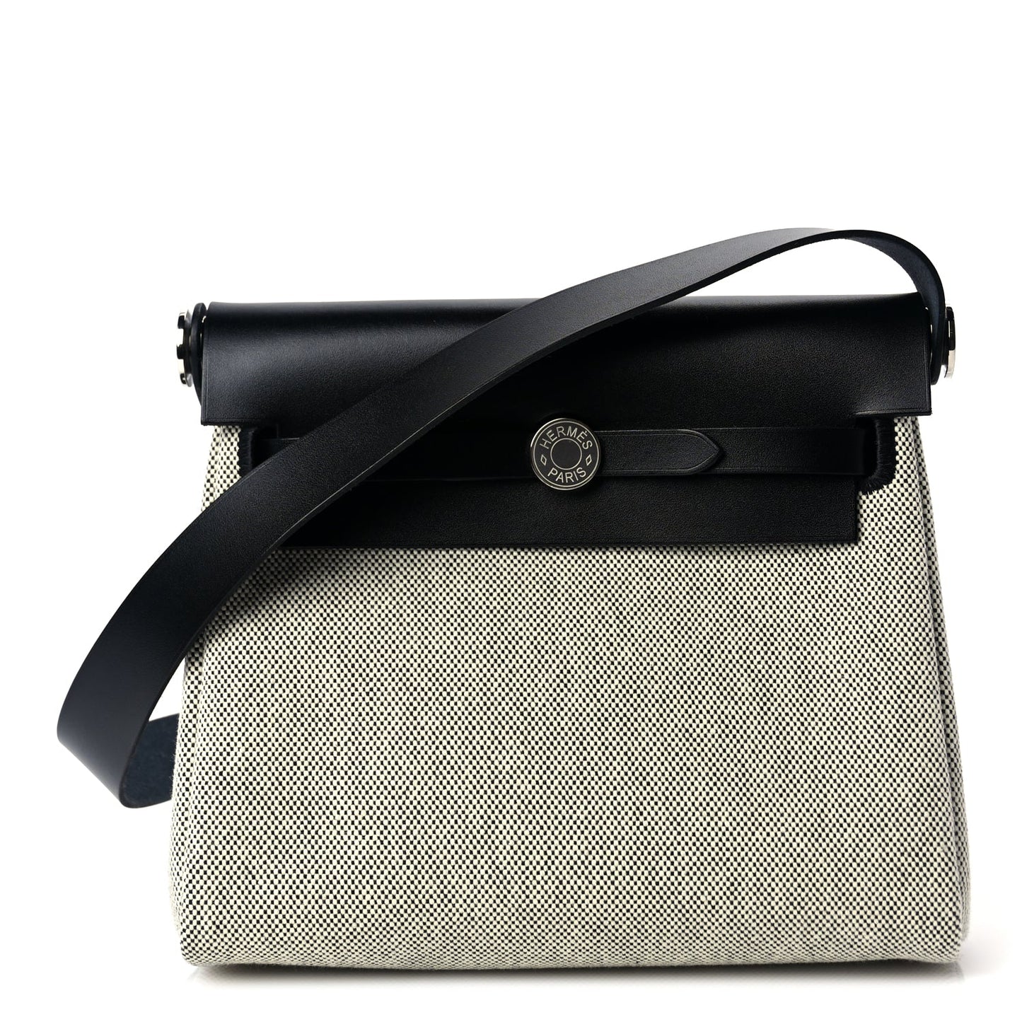 Hermes Military Toile Vache Hunter Herbag Zip Retourne 20 Ecru Black